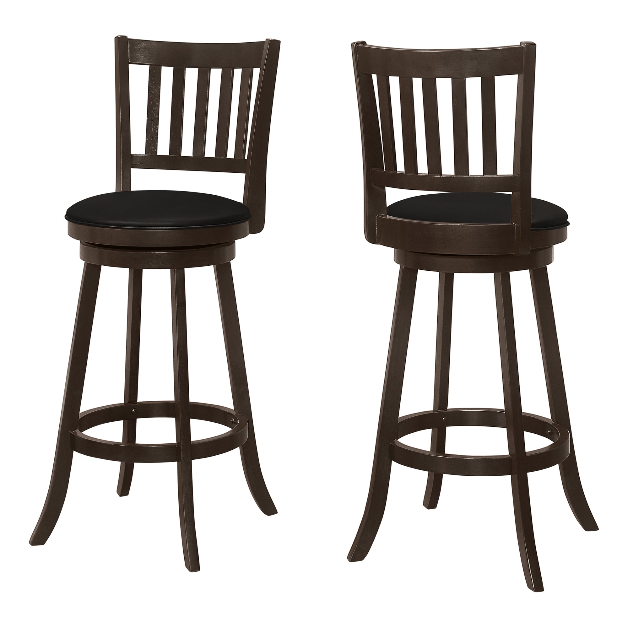 Monarch Specialties I 1236 Tabouret De Bar, Lot De 2, Pivotant, Hauteur Bar, Bois, Pu D'aspect Cuir, Brun, Noir, Transitionnel - Simple Boutique