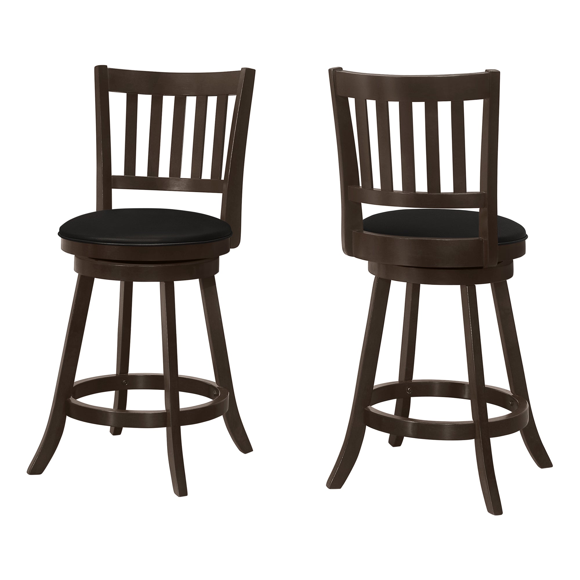 Monarch Specialties I 1237 Tabouret De Bar, Lot De 2, Pivotant, Hauteur Du Comptoir, Cuisine, Bois, Pu D'aspect Cuir, Brun, Noir, Transitionnel - Simple Boutique