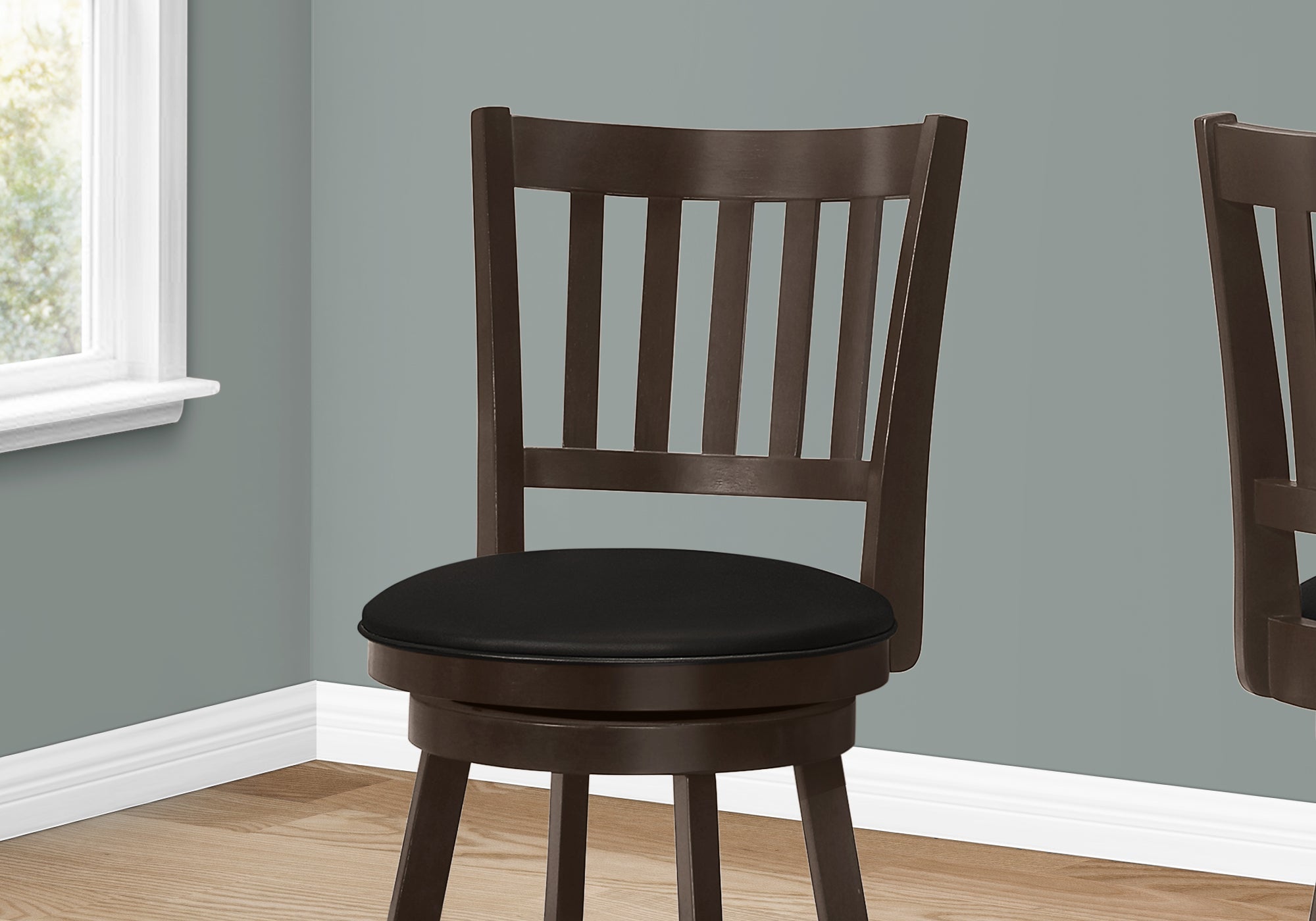 Monarch Specialties I 1237 Tabouret De Bar, Lot De 2, Pivotant, Hauteur Du Comptoir, Cuisine, Bois, Pu D'aspect Cuir, Brun, Noir, Transitionnel - Simple Boutique