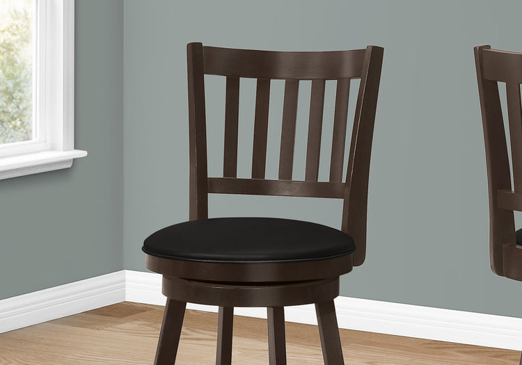 Monarch Specialties I 1237 Tabouret De Bar, Lot De 2, Pivotant, Hauteur Du Comptoir, Cuisine, Bois, Pu D'aspect Cuir, Brun, Noir, Transitionnel - Simple Boutique