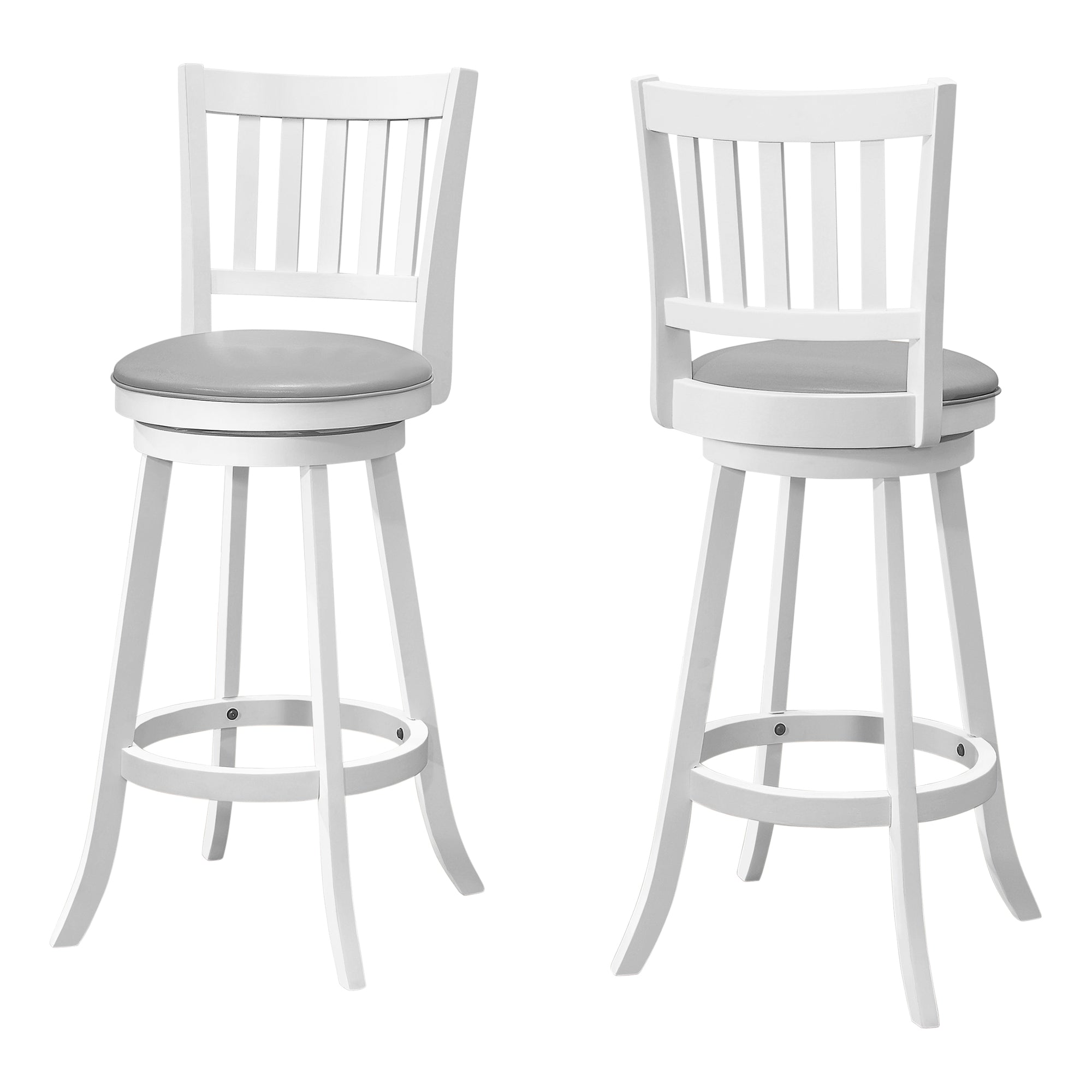 Monarch Specialties I 1238 Tabouret De Bar, Lot De 2, Pivotant, Hauteur Bar, Bois, Pu D'aspect Cuir, Blanc, Gris, Transitionnel - Simple Boutique