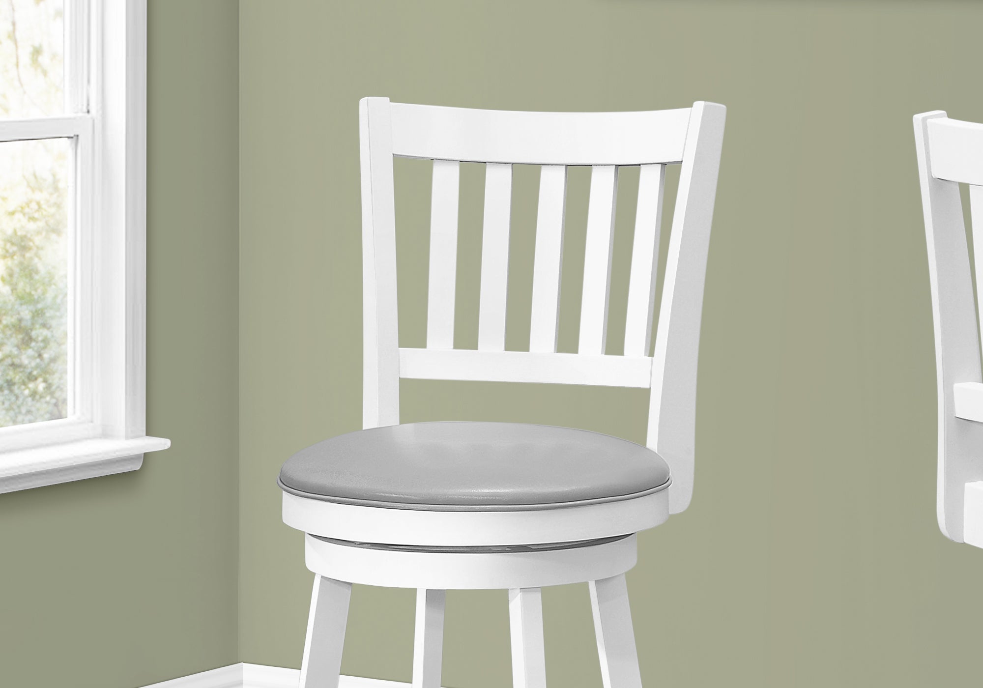 Monarch Specialties I 1238 Tabouret De Bar, Lot De 2, Pivotant, Hauteur Bar, Bois, Pu D'aspect Cuir, Blanc, Gris, Transitionnel - Simple Boutique