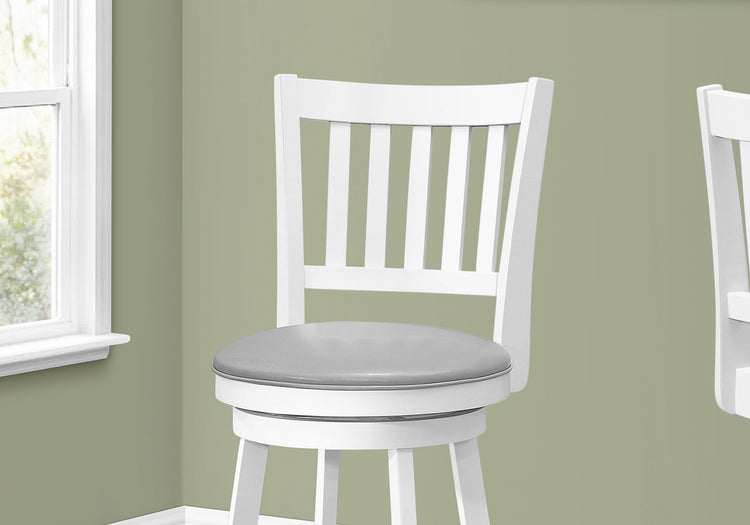 Monarch Specialties I 1238 Tabouret De Bar, Lot De 2, Pivotant, Hauteur Bar, Bois, Pu D'aspect Cuir, Blanc, Gris, Transitionnel - Simple Boutique