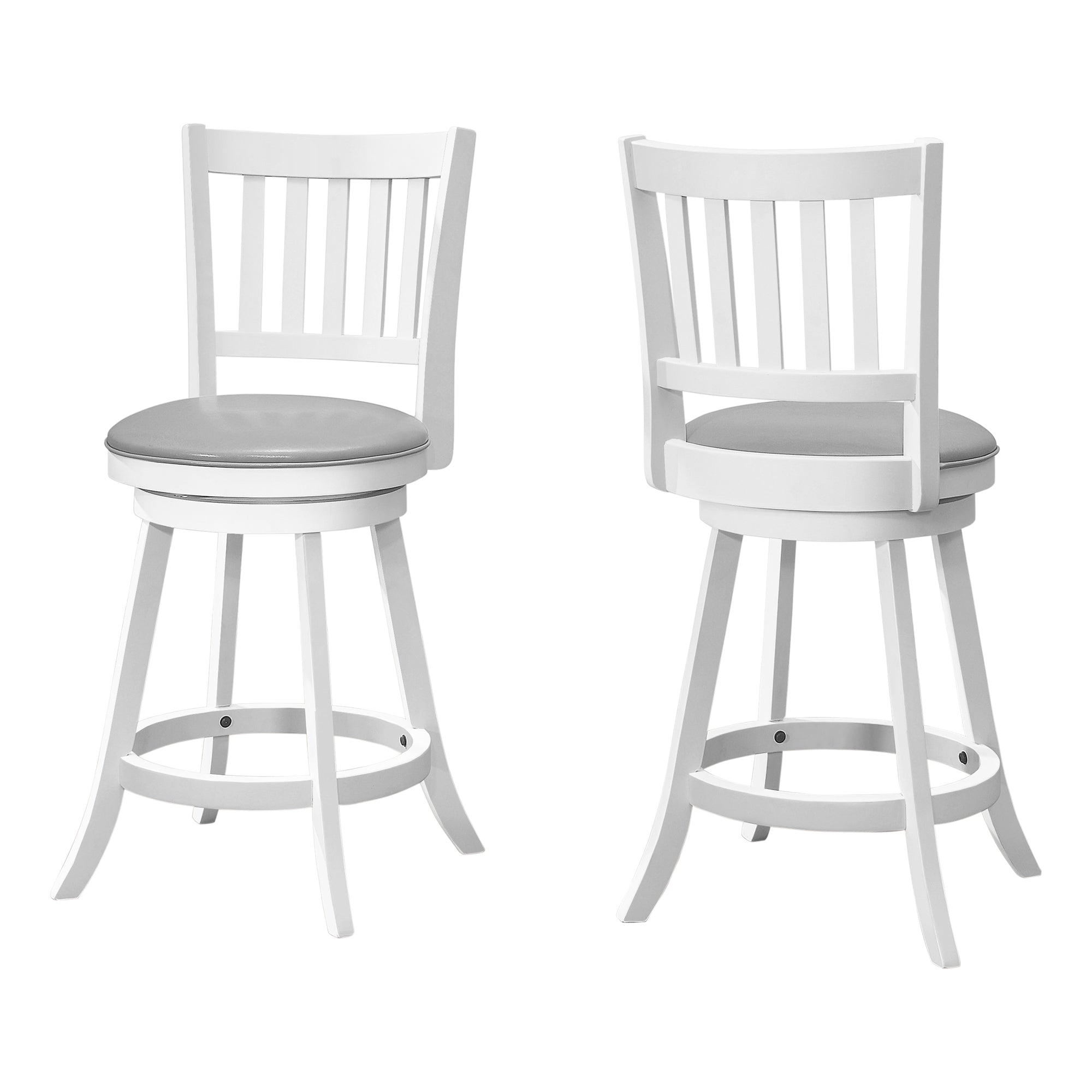 Monarch Specialties I 1239 Tabouret De Bar, Lot De 2, Pivotant, Hauteur Du Comptoir, Cuisine, Bois, Pu D'aspect Cuir, Blanc, Gris, Transitionnel - Simple Boutique