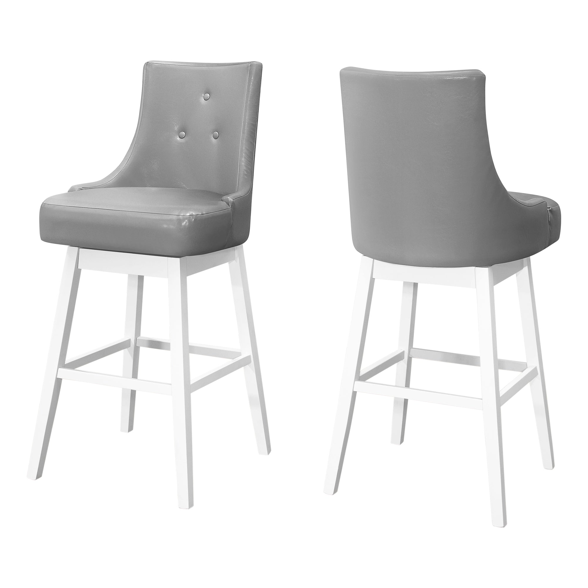Monarch Specialties I 1243 Tabouret De Bar, Lot De 2, Pivotant, Hauteur Bar, Bois, Pu D'aspect Cuir, Gris, Blanc, Transitionnel - Simple Boutique