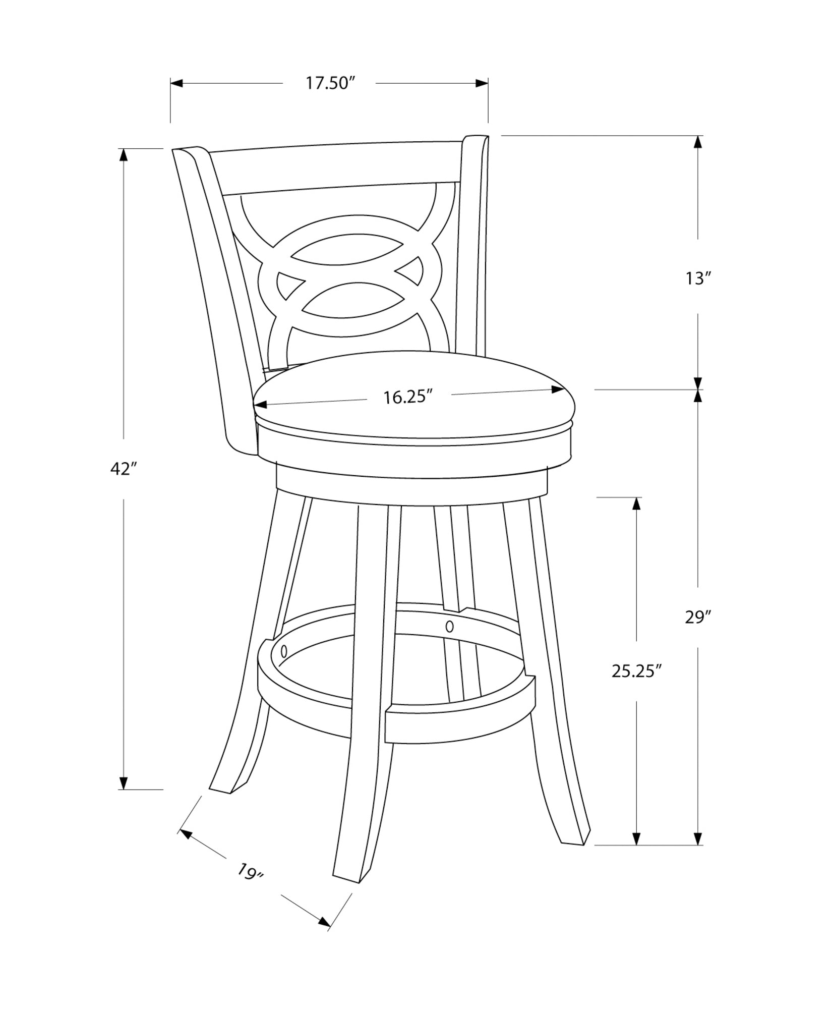 Monarch Specialties I 1251 Tabouret De Bar, Lot De 2, Pivotant, Hauteur Bar, Bois, Pu D'aspect Cuir, Brun, Noir, Transitionnel - Simple Boutique