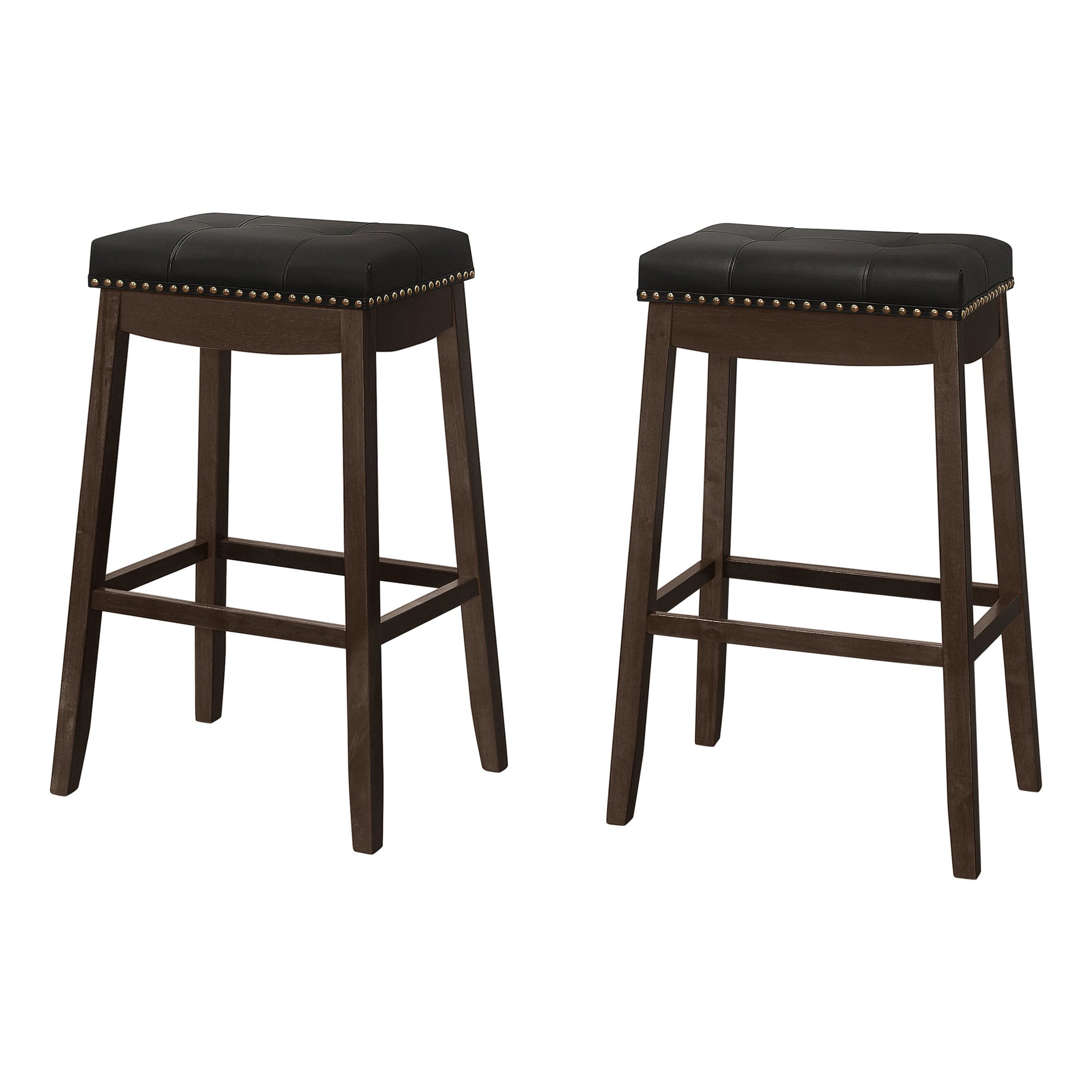 Monarch Specialties I 1260 Tabouret De Bar, Lot De 2, Hauteur Bar, Siège De Selle, Bois, Pu D'aspect Cuir, Noir, Brun, Transitionnel - Simple Boutique