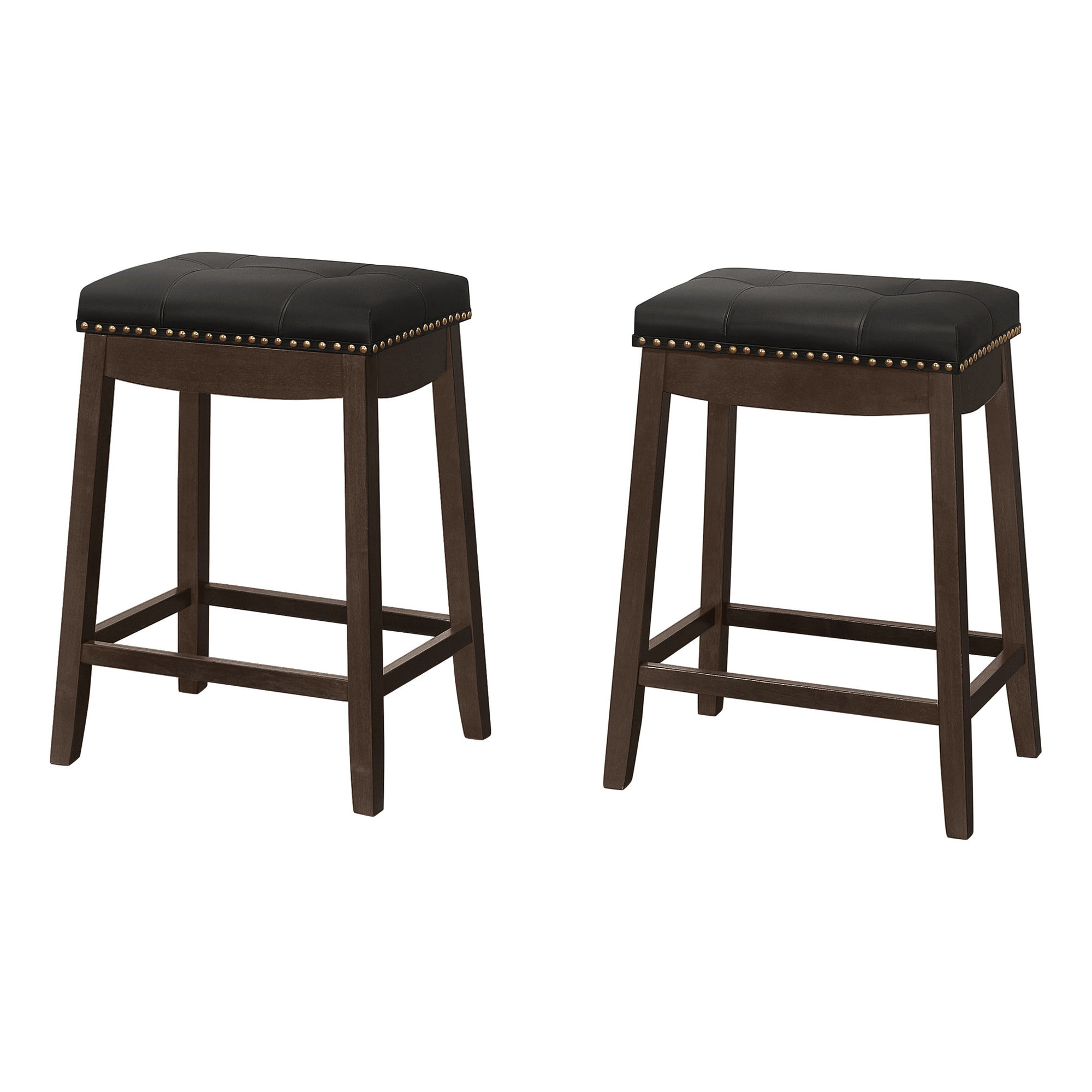 Monarch Specialties I 1261 Tabouret De Bar, Lot De 2, Hauteur Du Comptoir, Siège De Selle, Cuisine, Bois, Pu D'aspect Cuir, Noir, Brun, Transitionnel - Simple Boutique