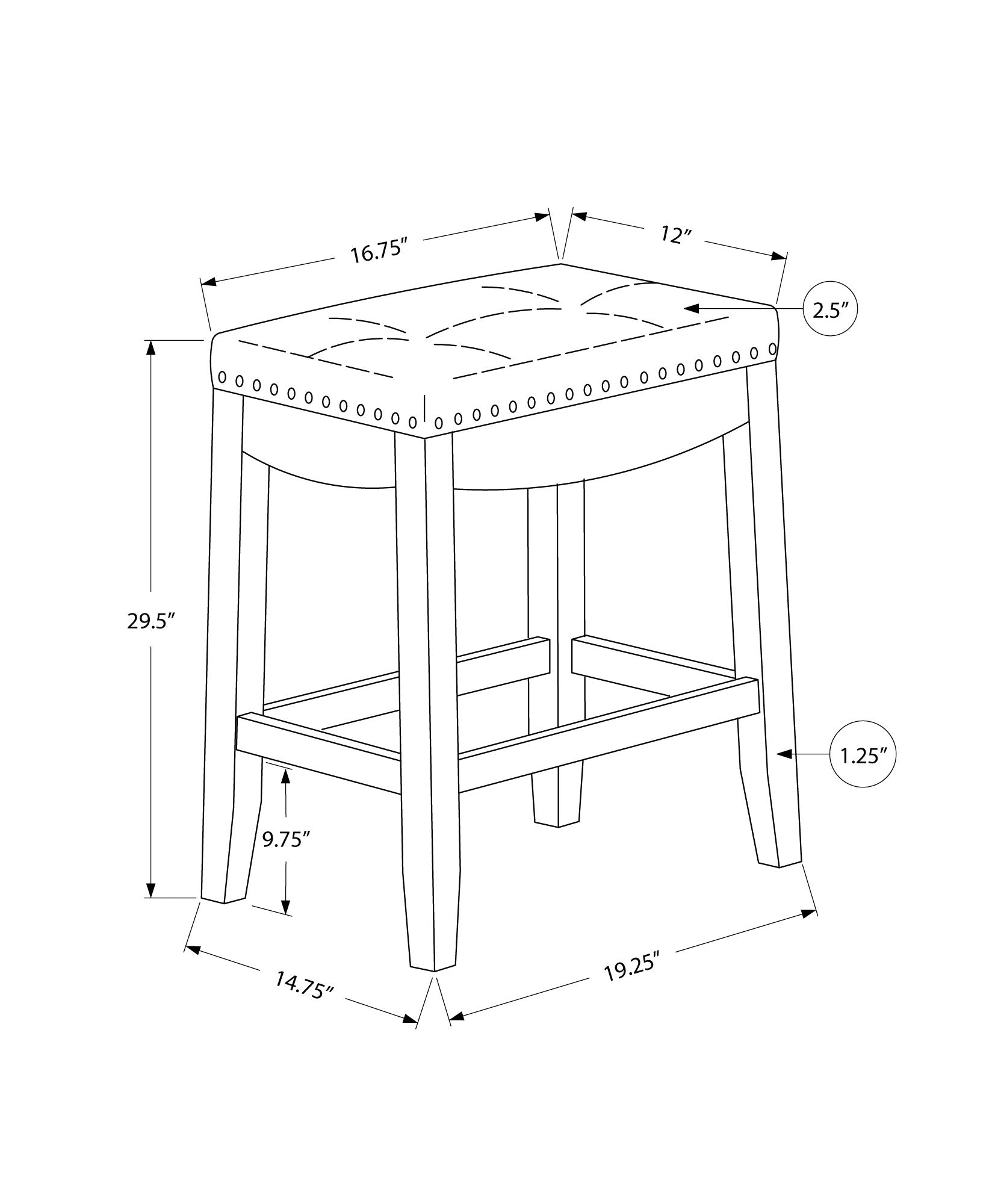 Monarch Specialties I 1262 Tabouret De Bar, Lot De 2, Hauteur Bar, Siège De Selle, Bois, Pu D'aspect Cuir, Blanc, Gris, Transitionnel - Simple Boutique