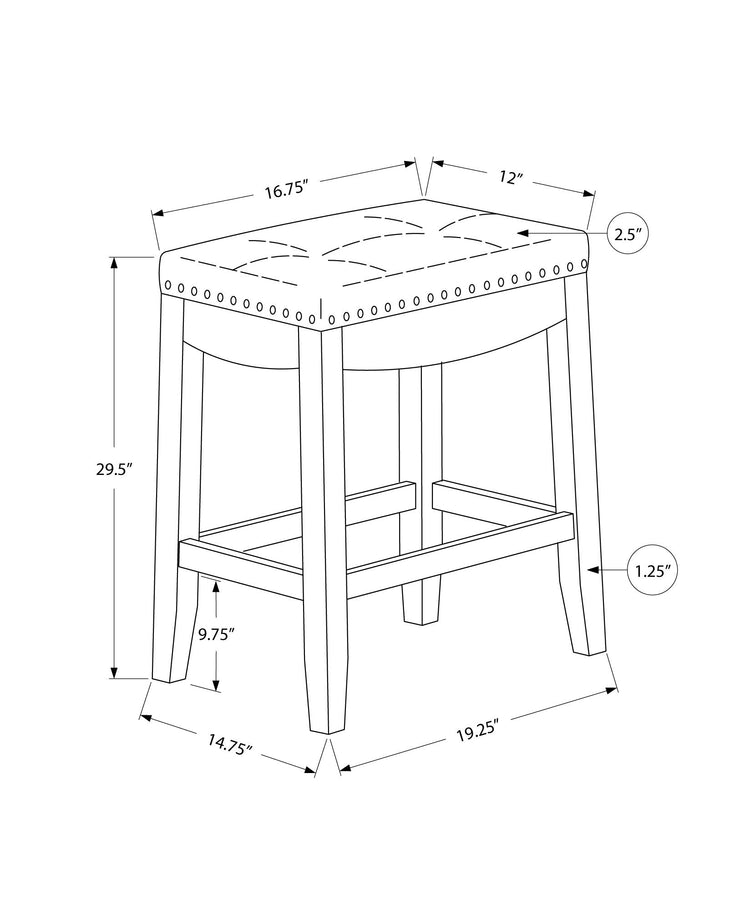 Monarch Specialties I 1262 Tabouret De Bar, Lot De 2, Hauteur Bar, Siège De Selle, Bois, Pu D'aspect Cuir, Blanc, Gris, Transitionnel - Simple Boutique