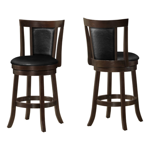 Monarch Specialties I 1288 Tabouret De Bar, Lot De 2, Pivotant, Hauteur Du Comptoir, Cuisine, Bois, Pu D'aspect Cuir, Brun, Noir, Transitionnel