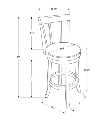 Monarch Specialties I 1288 Tabouret De Bar, Lot De 2, Pivotant, Hauteur Du Comptoir, Cuisine, Bois, Pu D'aspect Cuir, Brun, Noir, Transitionnel