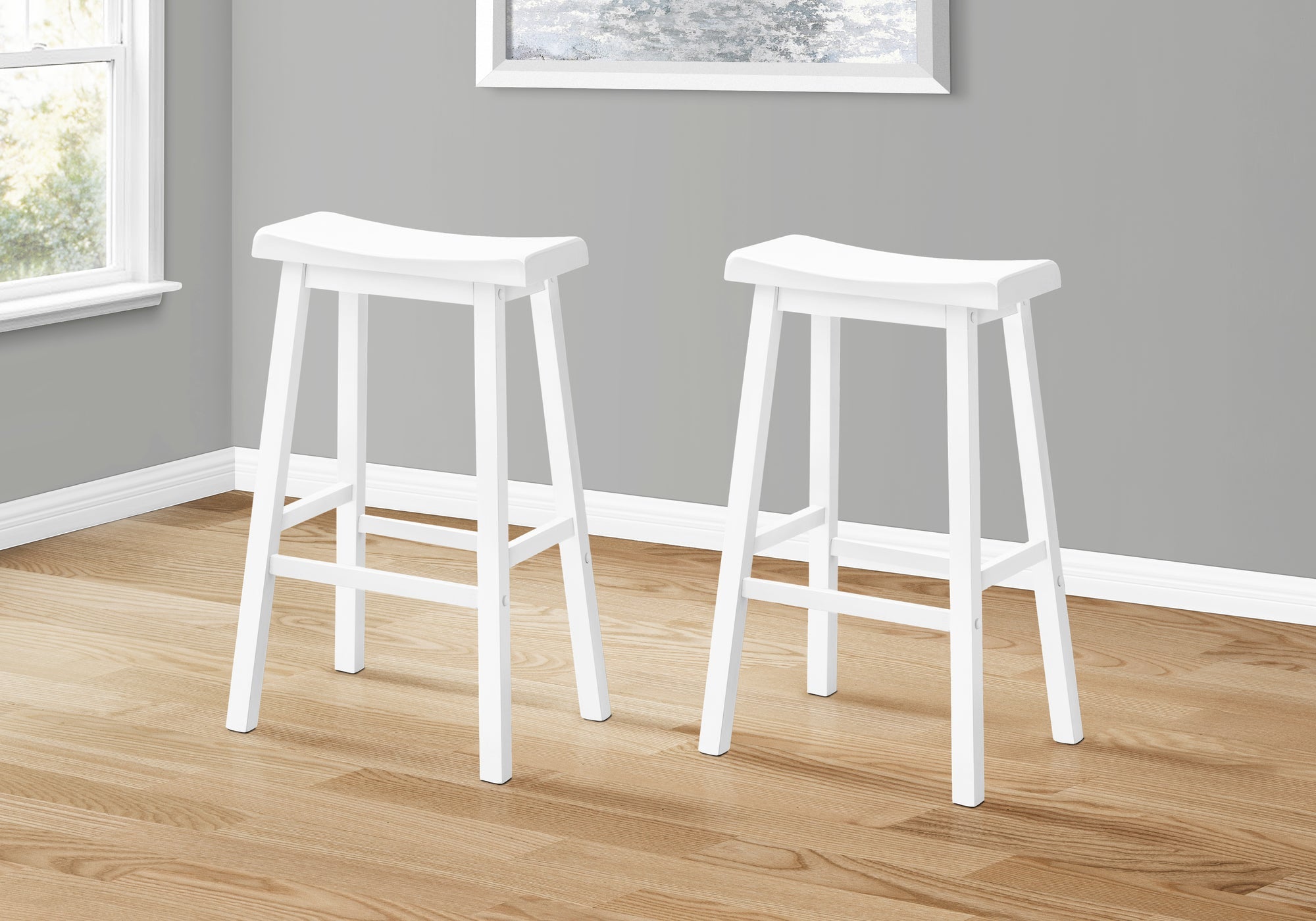 Monarch Specialties I 1534 Tabouret De Bar, Lot De 2, Hauteur Bar, Siège De Selle, Bois, Blanc, Contemporain, Moderne - Simple Boutique