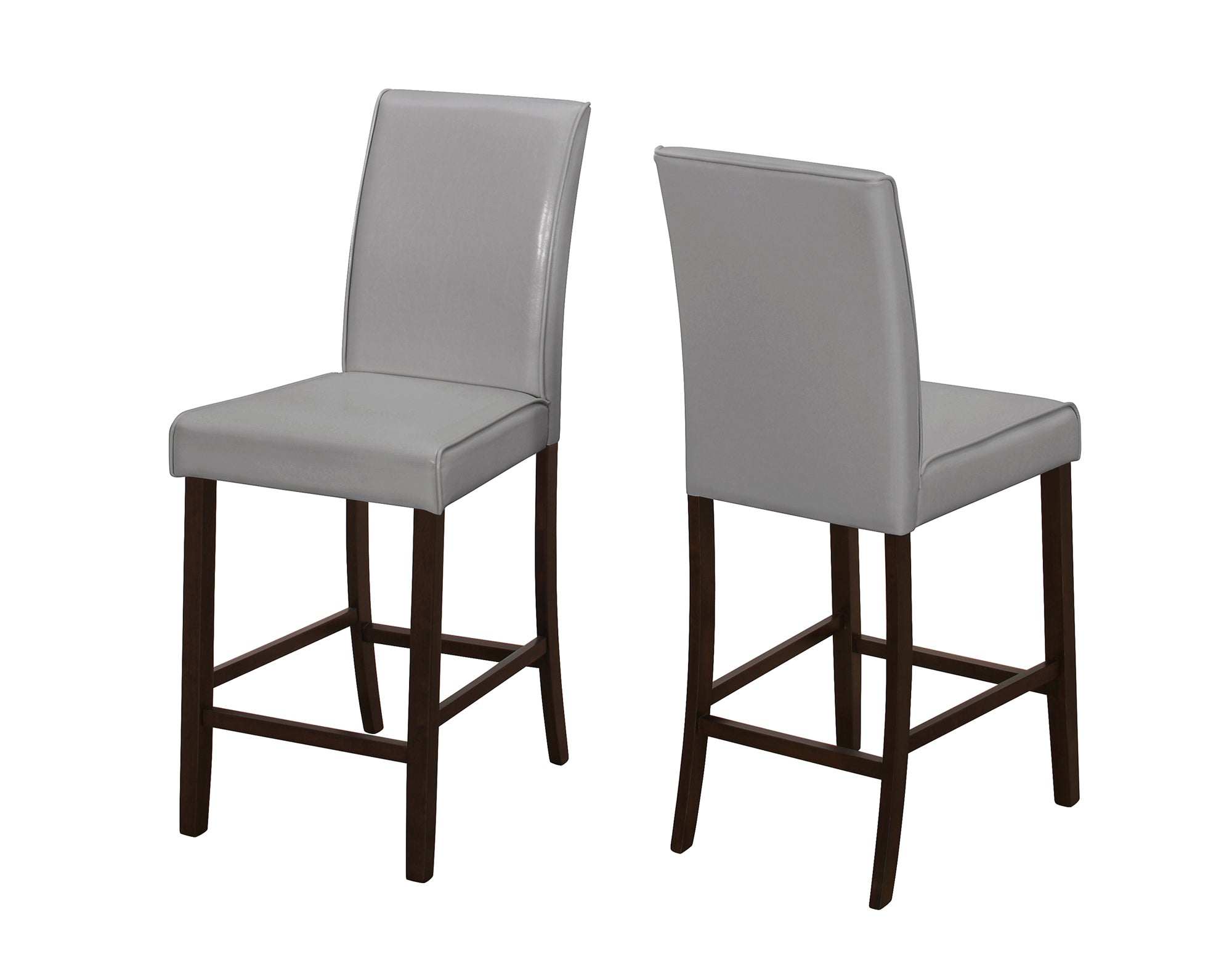 Monarch Specialties I 1902 Chaise, Lot De 2, Hauteur Du Comptoir, Rembourré, Cuisine, Salle À Manger, Pu D'aspect Cuir, Pattes En Bois, Gris, Brun, Transitionnel - Simple Boutique