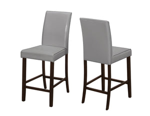 Monarch Specialties I 1902 Chaise, Lot De 2, Hauteur Du Comptoir, Rembourré, Cuisine, Salle À Manger, Pu D'aspect Cuir, Pattes En Bois, Gris, Brun, Transitionnel - Simple Boutique