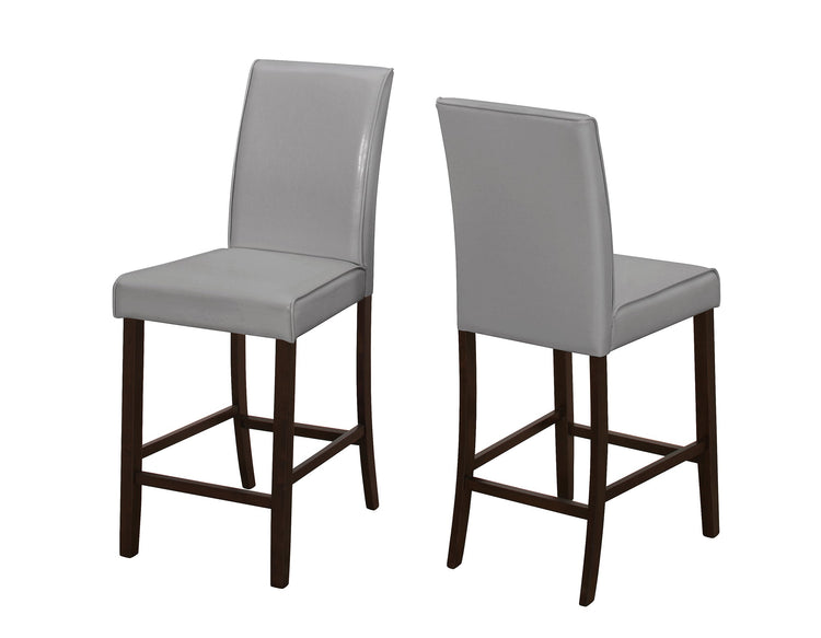 Monarch Specialties I 1902 Chaise, Lot De 2, Hauteur Du Comptoir, Rembourré, Cuisine, Salle À Manger, Pu D'aspect Cuir, Pattes En Bois, Gris, Brun, Transitionnel - Simple Boutique