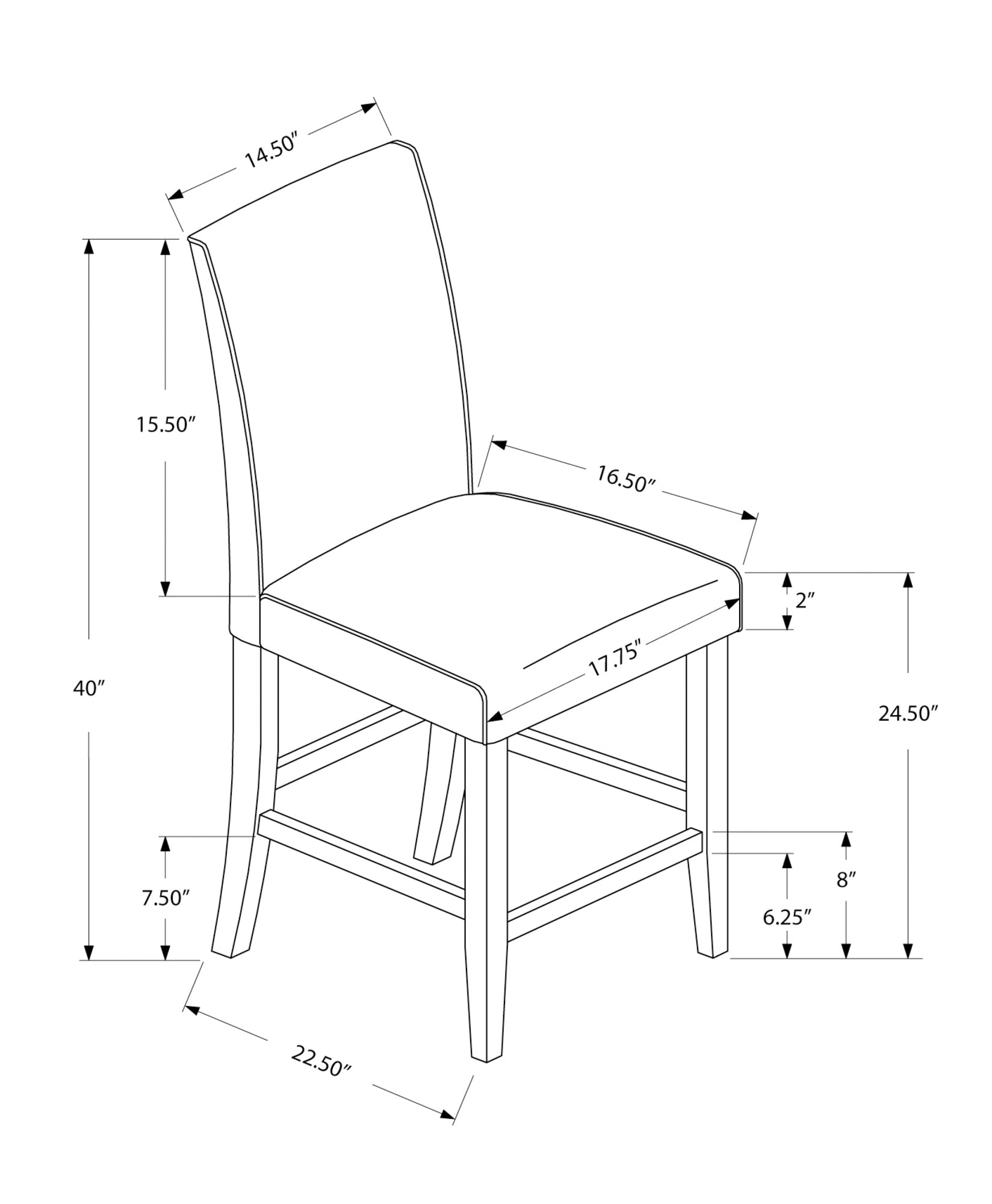 Monarch Specialties I 1902 Chaise, Lot De 2, Hauteur Du Comptoir, Rembourré, Cuisine, Salle À Manger, Pu D'aspect Cuir, Pattes En Bois, Gris, Brun, Transitionnel - Simple Boutique