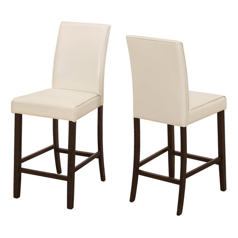 Monarch Specialties I 1903 Chaise, Lot De 2, Hauteur Du Comptoir, Rembourré, Cuisine, Salle À Manger, Pu D'aspect Cuir, Pattes En Bois, Beige, Brun, Transitionnel