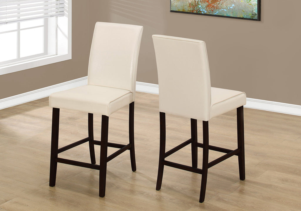 Monarch Specialties I 1903 Chaise, Lot De 2, Hauteur Du Comptoir, Rembourré, Cuisine, Salle À Manger, Pu D'aspect Cuir, Pattes En Bois, Beige, Brun, Transitionnel
