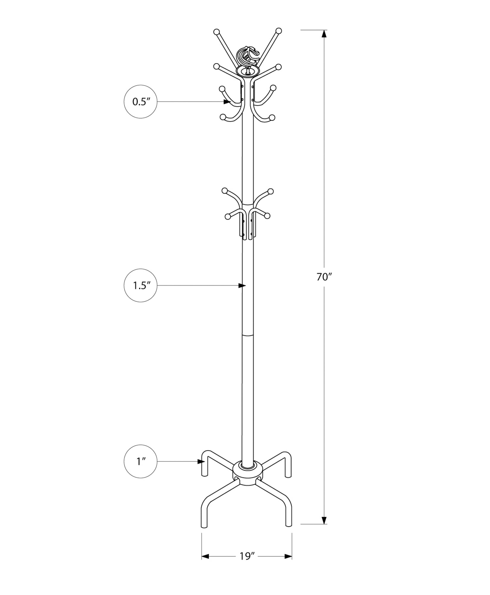 Monarch Specialties I 2019 Patère, Portemanteau, Sur Pied, 12 Crochets, Entrée, 70"h, Chambre À Coucher, Métal, Noir, Transitionnel - Simple Boutique