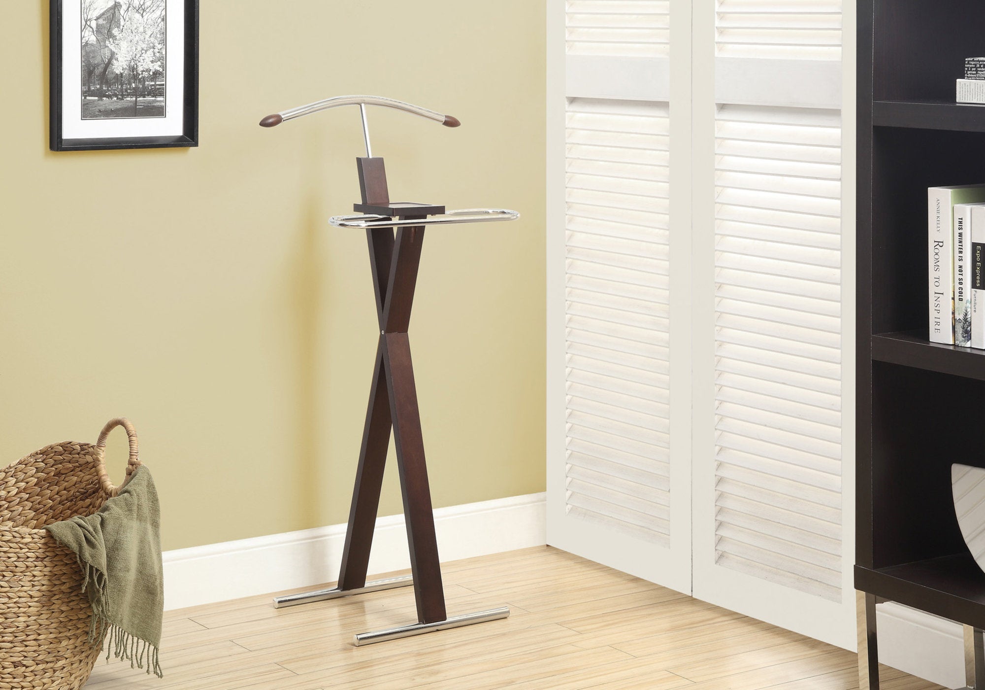 Monarch Specialties I 2024 Valet De Valet, Organisateur, Porte-costume, Chambre À Coucher, Bois, Métal, Brun, Chrome, Contemporain, Moderne - Simple Boutique
