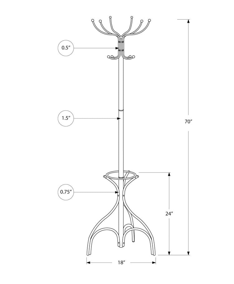 Monarch Specialties I 2032 Patère, Portemanteau, Sur Pied, 12 Crochets, Entrée, 70"h, Porte Parapluie, Chambre À Coucher, Métal, Gris, Contemporain, Moderne - Simple Boutique
