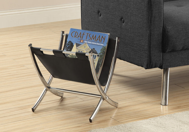 Monarch Specialties I 2034 Support Magazine, Organisateur, Titulaire, Debout, Rangement, Salle De Bains, Bureau, Chambre À Coucher, Pu D'aspect Cuir, Métal, Noir, Chrome, Contemporain, Moderne - Simple Boutique