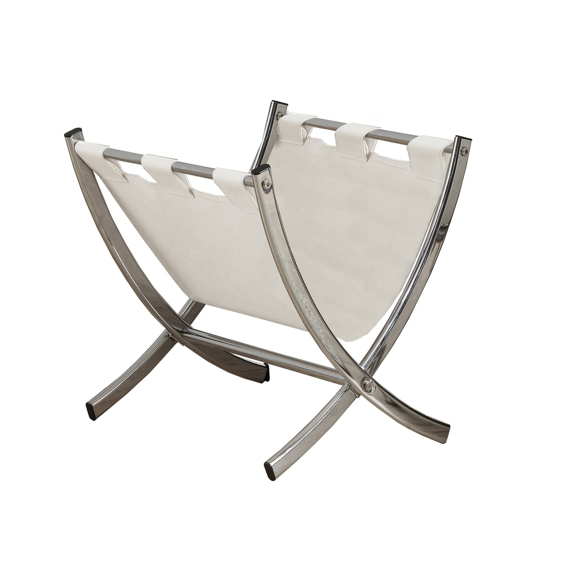 Monarch Specialties I 2036 Support Magazine, Organisateur, Titulaire, Debout, Rangement, Salle De Bains, Bureau, Chambre À Coucher, Pu D'aspect Cuir, Métal, Blanc, Chrome, Contemporain, Moderne - Simple Boutique