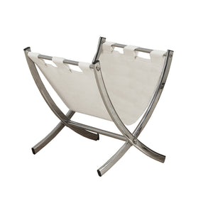 Monarch Specialties I 2036 Support Magazine, Organisateur, Titulaire, Debout, Rangement, Salle De Bains, Bureau, Chambre À Coucher, Pu D'aspect Cuir, Métal, Blanc, Chrome, Contemporain, Moderne - Simple Boutique