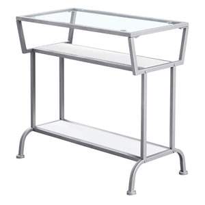 Monarch Specialties I 2068 Table D'appoint, Côté, Bout, Étroit, Petit, 2 Niveaux, Salon, Chambre À Coucher, Métal, Verre Trempé, Stratifié, Blanc, Gris, Contemporain, Moderne - Simple Boutique