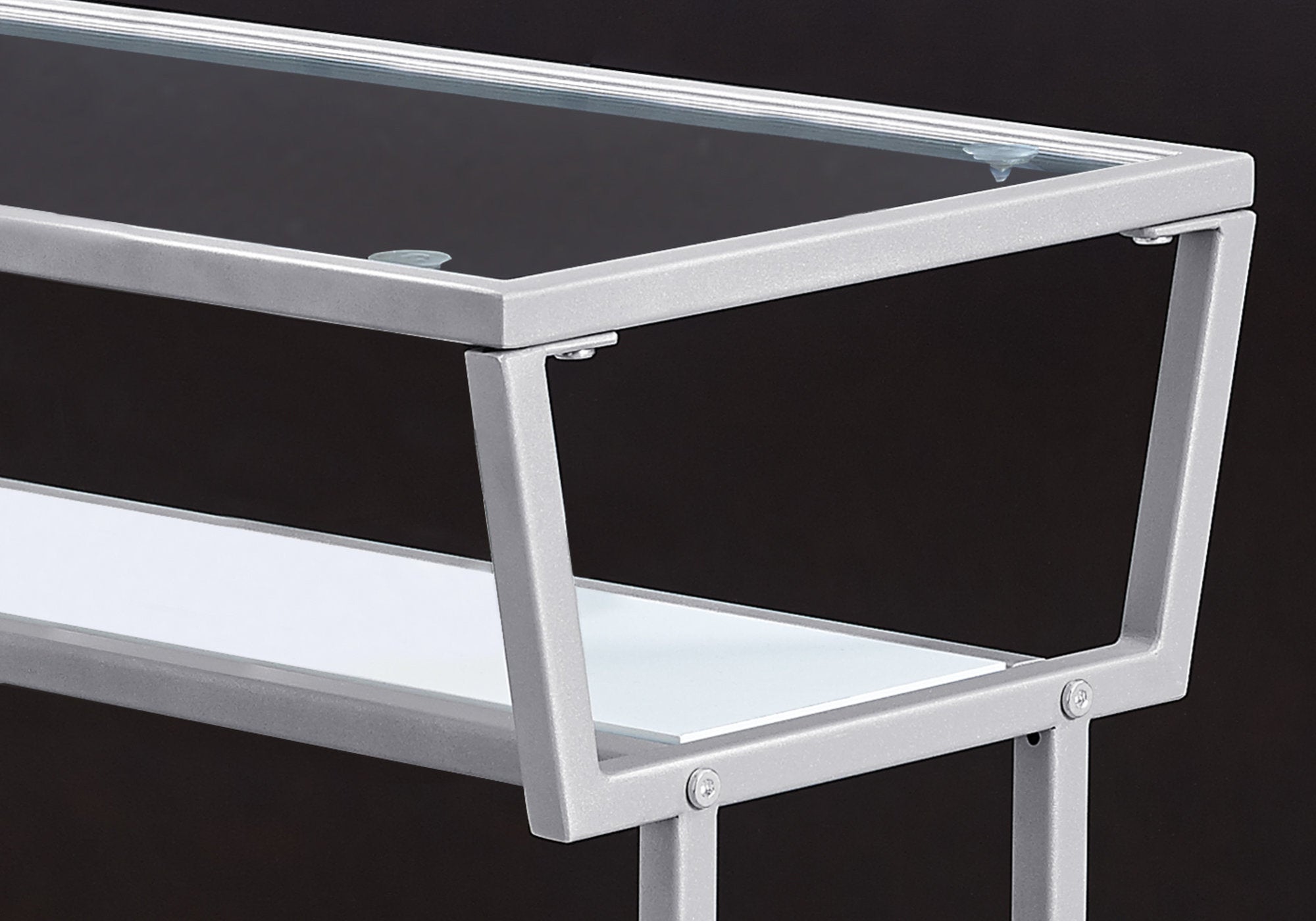 Monarch Specialties I 2068 Table D'appoint, Côté, Bout, Étroit, Petit, 2 Niveaux, Salon, Chambre À Coucher, Métal, Verre Trempé, Stratifié, Blanc, Gris, Contemporain, Moderne - Simple Boutique
