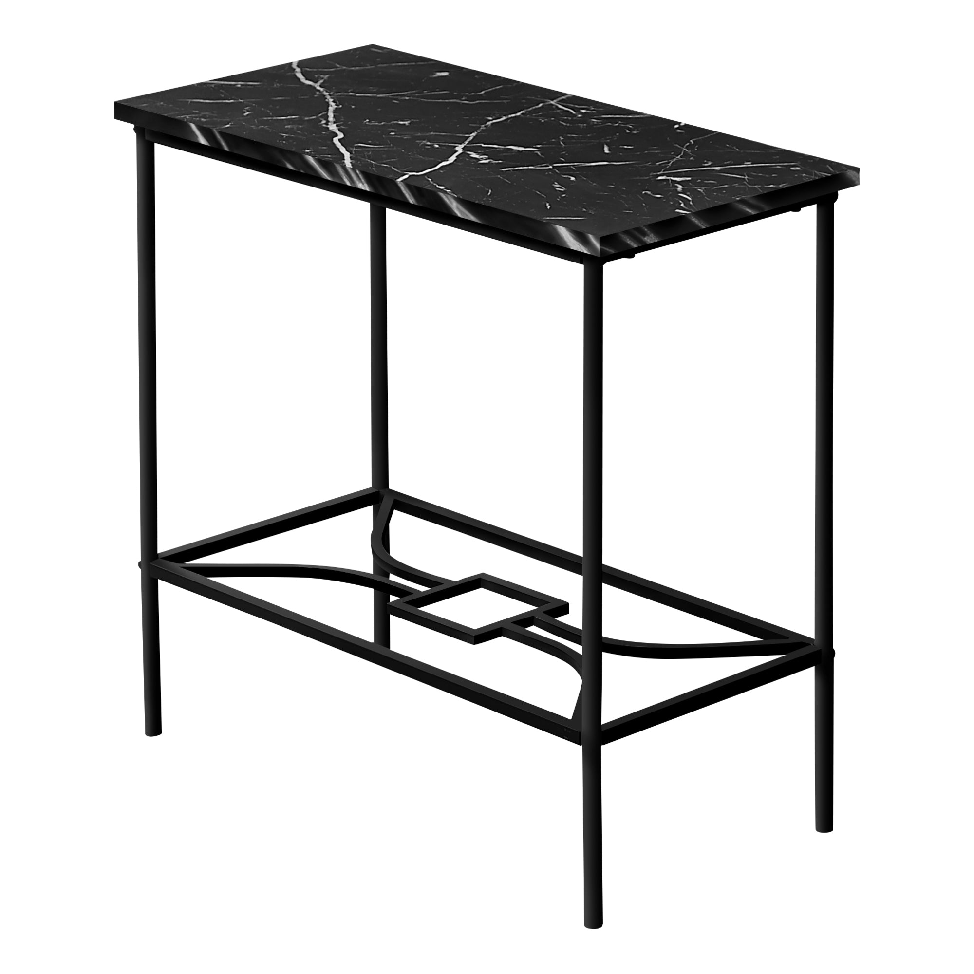 Monarch Specialties I 2074 Table D'appoint, Côté, Bout, Étroit, Petit, 2 Niveaux, Salon, Chambre À Coucher, Métal, Stratifié, D'aspect Marbre Noir, Contemporain, Moderne - Simple Boutique