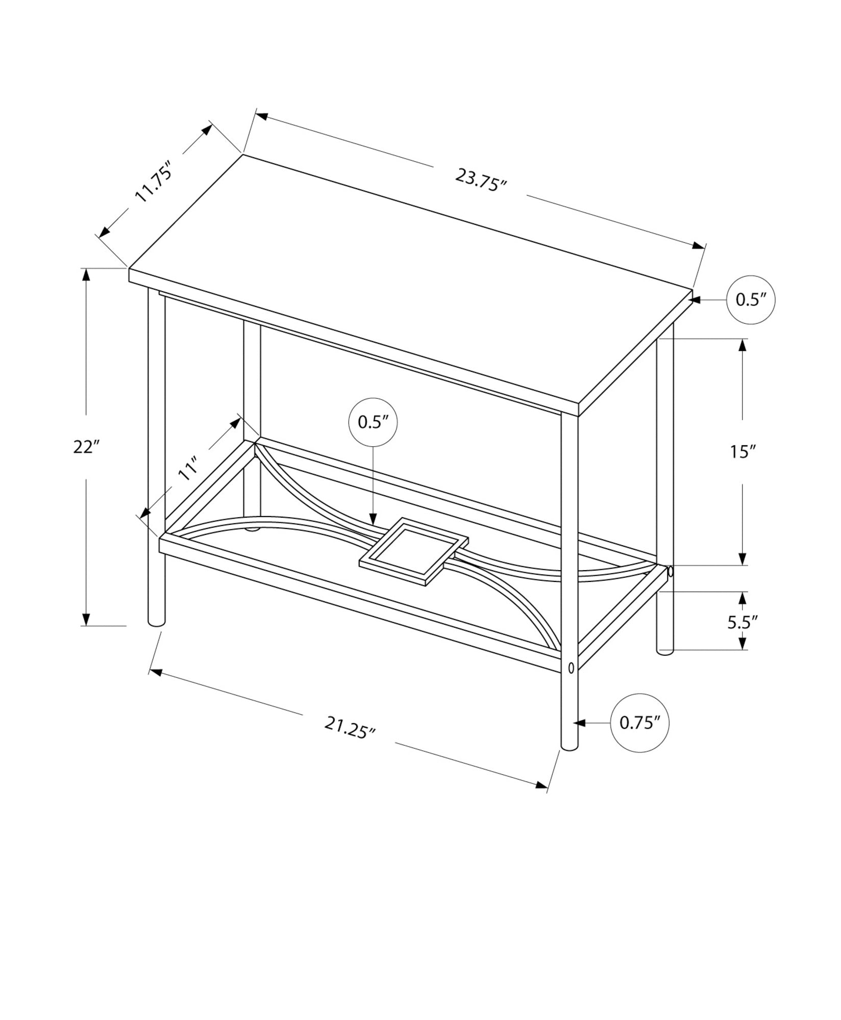 Monarch Specialties I 2075 Table D'appoint, Côté, Bout, Étroit, Petit, 2 Niveaux, Salon, Chambre À Coucher, Métal, Stratifié, Brun, Noir, Contemporain, Moderne - Simple Boutique