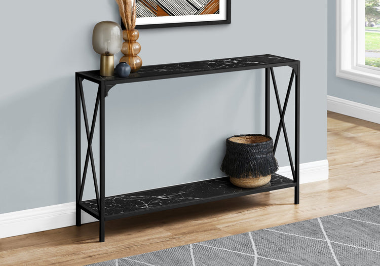 Monarch Specialties I 2126 Table D'appoint, Console, Entrée, Étroit, Sofa, Salon, Chambre À Coucher, Métal, Stratifié, D'aspect Marbre Noir, Contemporain, Moderne - Simple Boutique