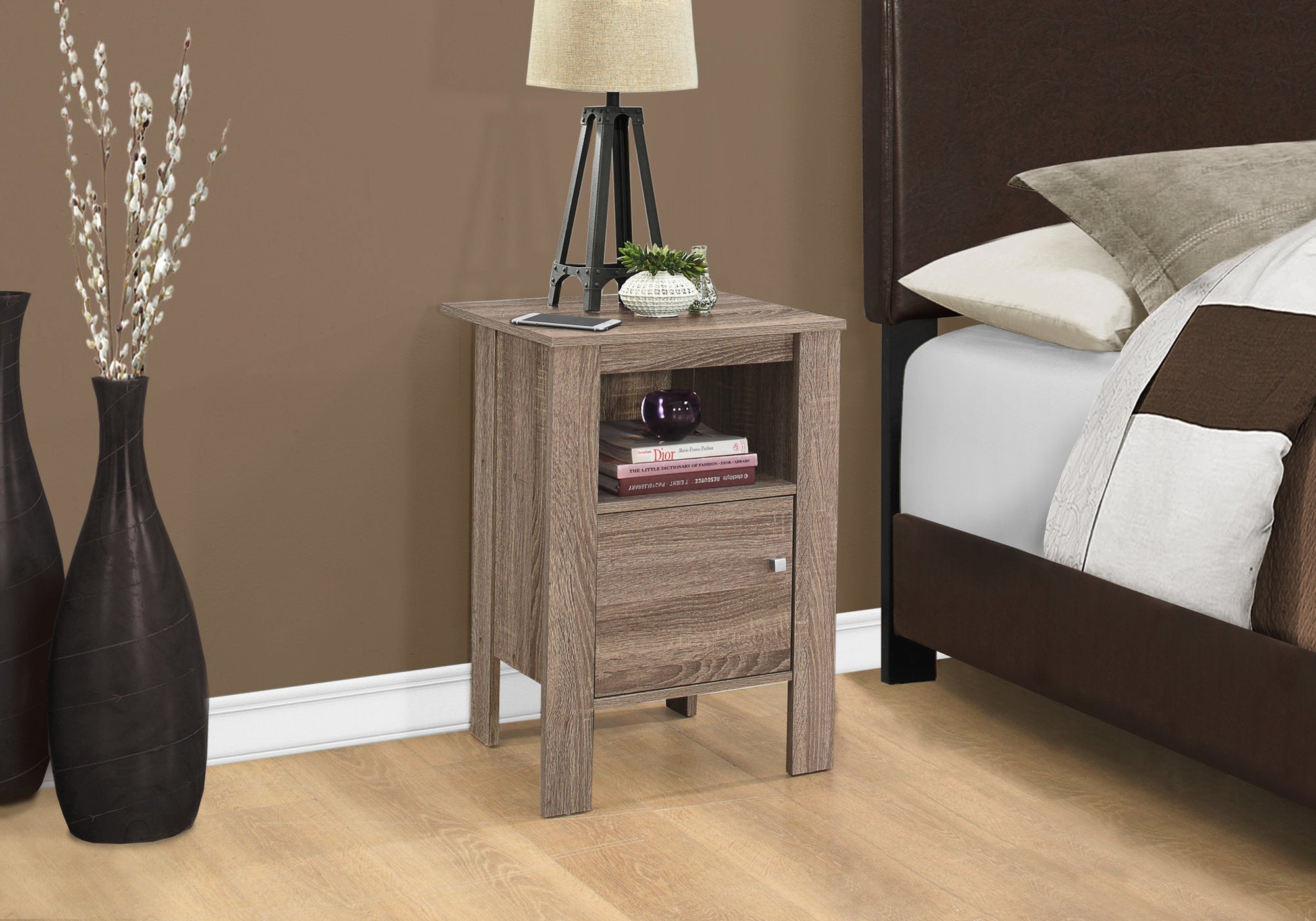 Monarch Specialties I 2136 Table D'appoint, Côté, Bout, Table De Nuit, Lampe, Rangement, Salon, Chambre À Coucher, Stratifié, Brun, Transitionnel - Simple Boutique