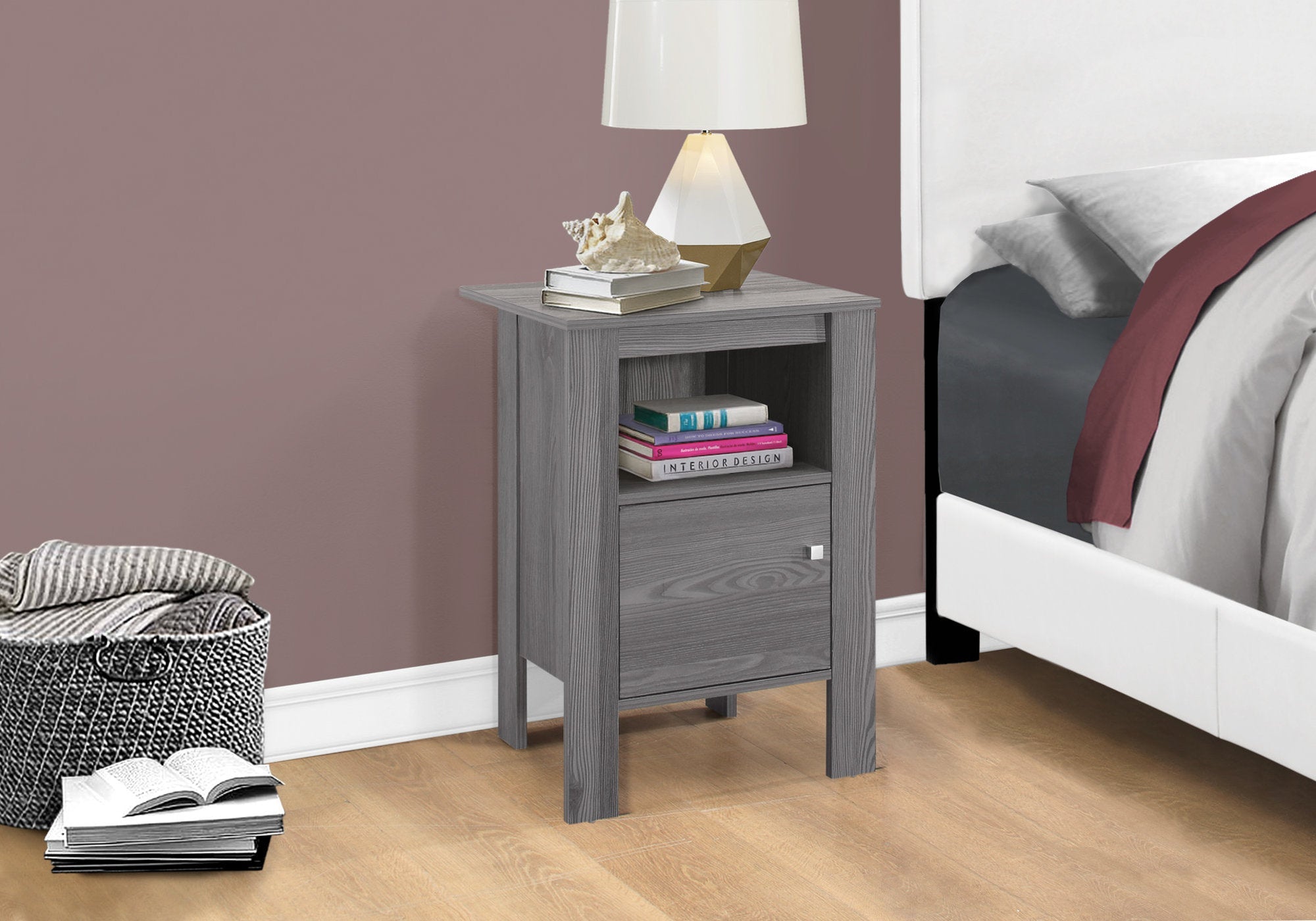 Monarch Specialties I 2138 Table D'appoint, Côté, Bout, Table De Nuit, Lampe, Rangement, Salon, Chambre À Coucher, Stratifié, Gris, Transitionnel - Simple Boutique