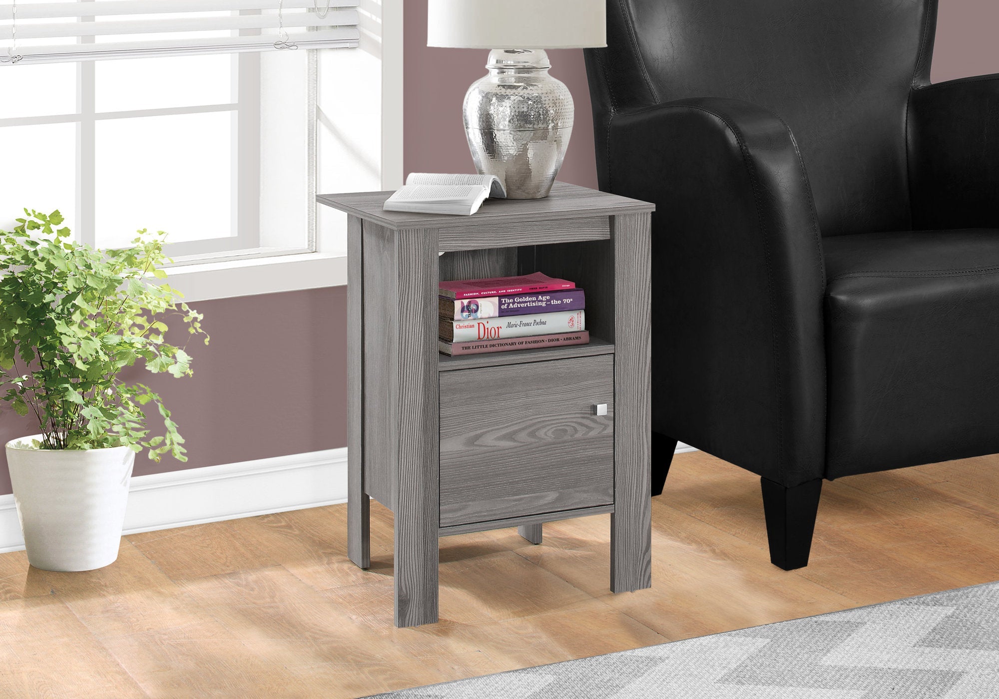 Monarch Specialties I 2138 Table D'appoint, Côté, Bout, Table De Nuit, Lampe, Rangement, Salon, Chambre À Coucher, Stratifié, Gris, Transitionnel - Simple Boutique