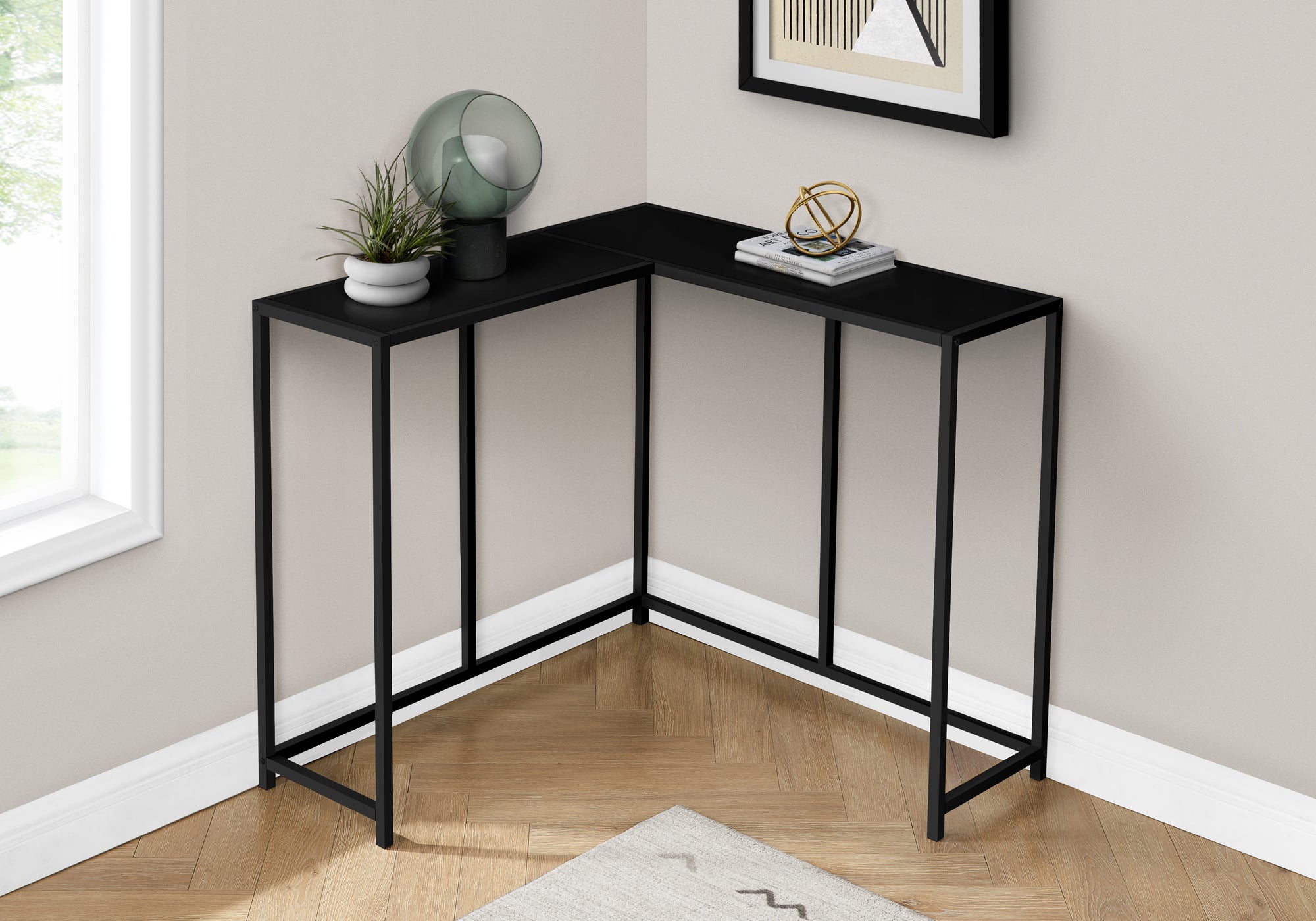Monarch Specialties I 2157 Table D'appoint, Console, Entrée, Étroit, Coin, Salon, Chambre À Coucher, Métal, Stratifié, Noir, Contemporain, Moderne - Simple Boutique