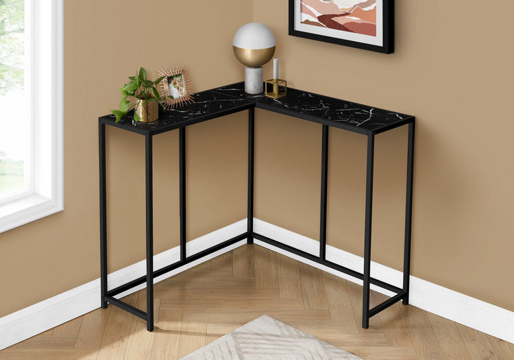 Monarch Specialties I 2158 Table D'appoint, Console, Entrée, Étroit, Coin, Salon, Chambre À Coucher, Métal, Stratifié, D'aspect Marbre Noir, Contemporain, Moderne - Simple Boutique