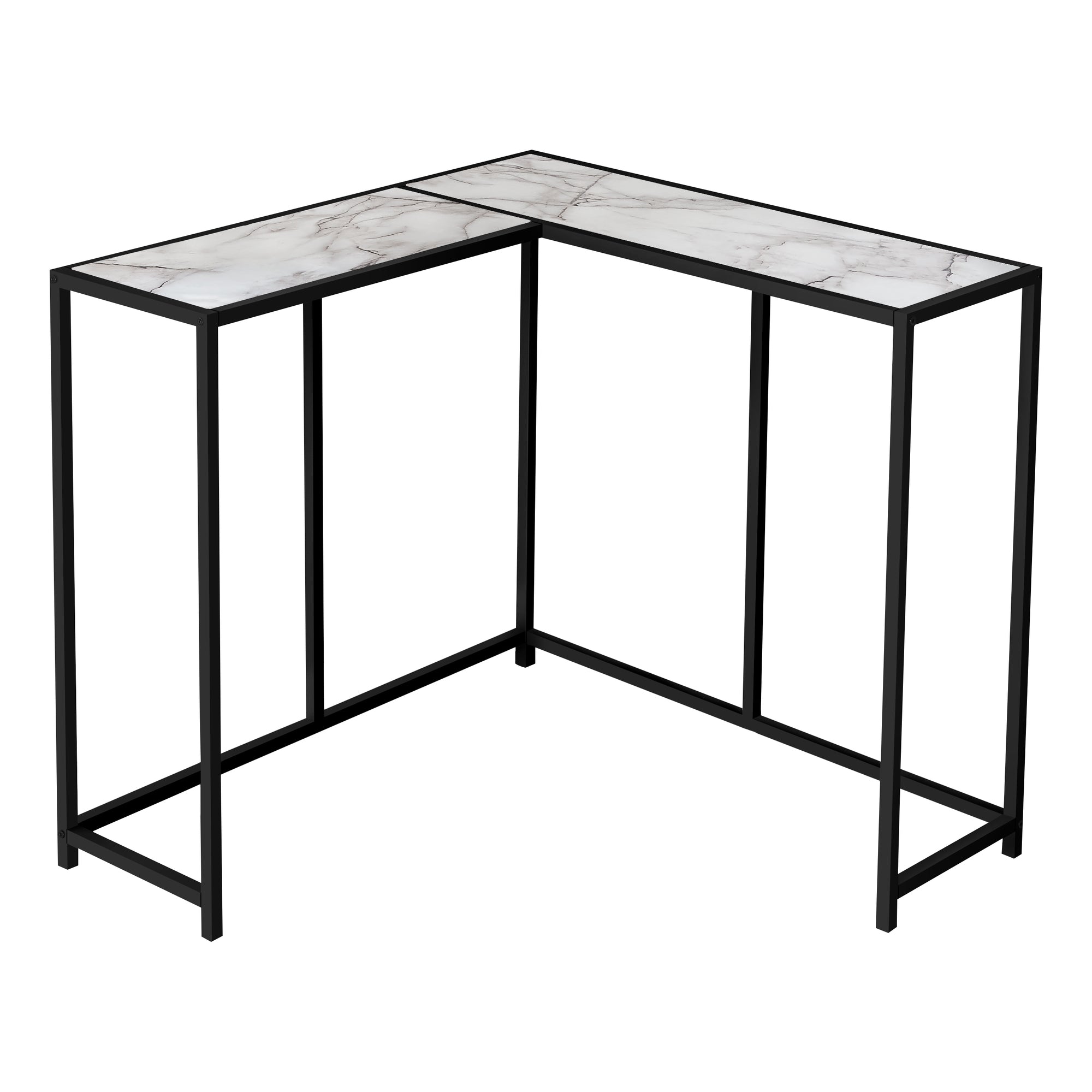 Monarch Specialties I 2159 Table D'appoint, Console, Entrée, Étroit, Coin, Salon, Chambre À Coucher, Métal, Stratifié, Aspect Marbre Blanc, Noir, Contemporain, Moderne - Simple Boutique
