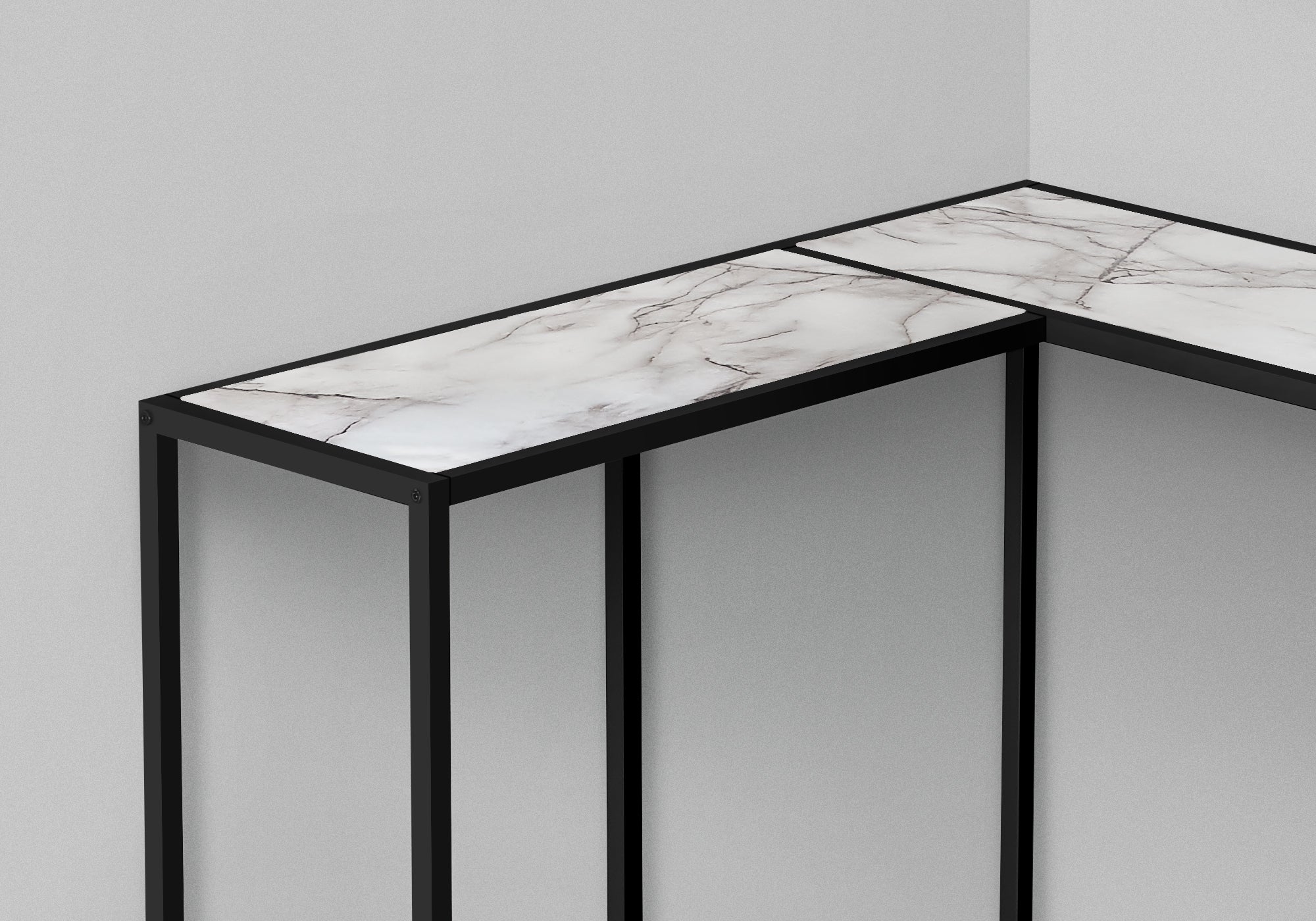 Monarch Specialties I 2159 Table D'appoint, Console, Entrée, Étroit, Coin, Salon, Chambre À Coucher, Métal, Stratifié, Aspect Marbre Blanc, Noir, Contemporain, Moderne - Simple Boutique