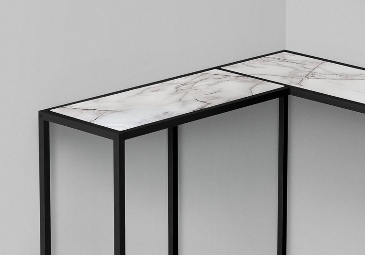 Monarch Specialties I 2159 Table D'appoint, Console, Entrée, Étroit, Coin, Salon, Chambre À Coucher, Métal, Stratifié, Aspect Marbre Blanc, Noir, Contemporain, Moderne - Simple Boutique