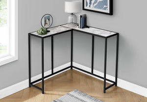 Monarch Specialties I 2159 Table D'appoint, Console, Entrée, Étroit, Coin, Salon, Chambre À Coucher, Métal, Stratifié, Aspect Marbre Blanc, Noir, Contemporain, Moderne - Simple Boutique