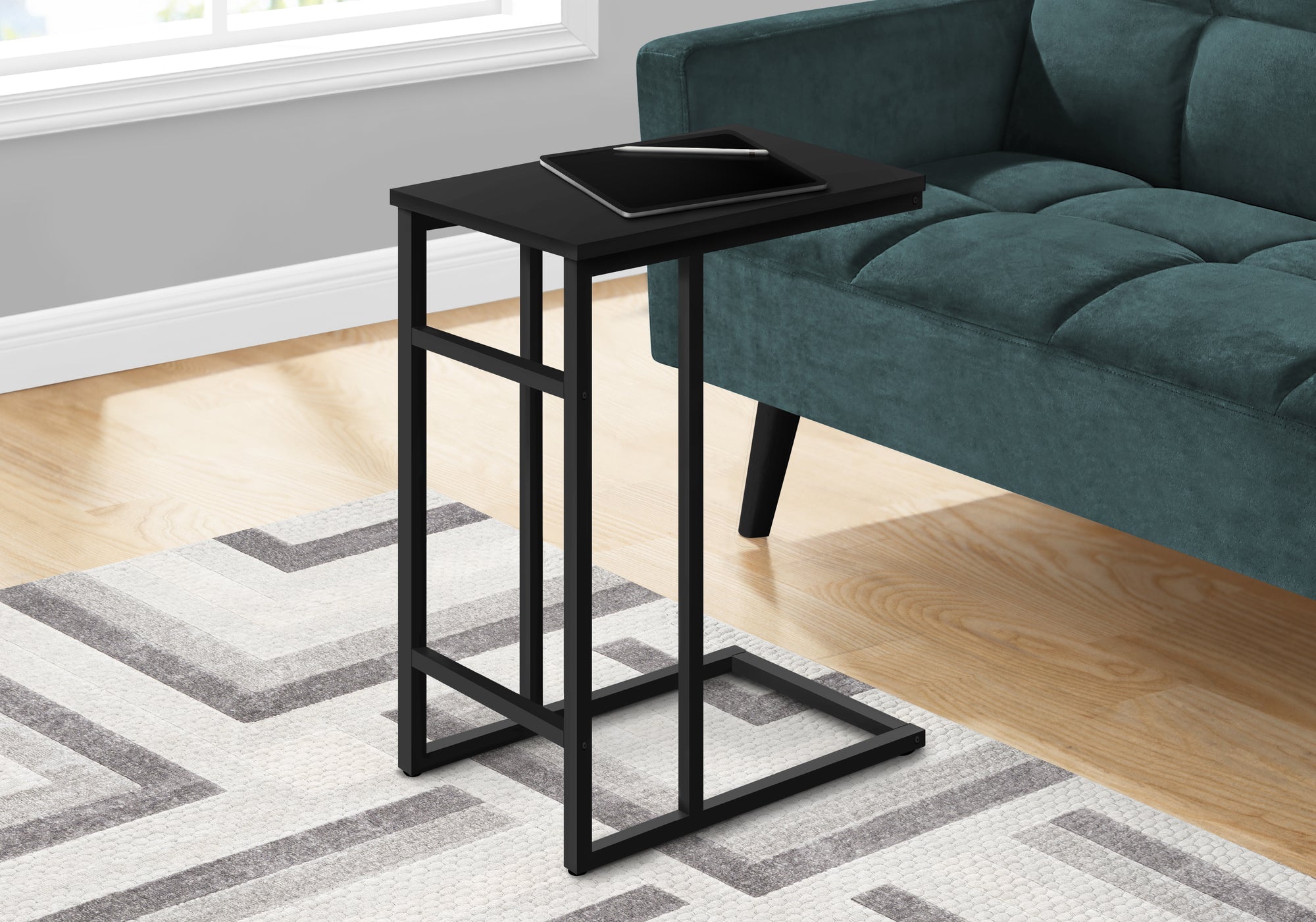 Monarch Specialties I 2170 Table D'appoint, En Forme De C, Bout, Côté, Collation, Salon, Chambre À Coucher, Métal, Stratifié, Noir, Contemporain, Moderne - Simple Boutique