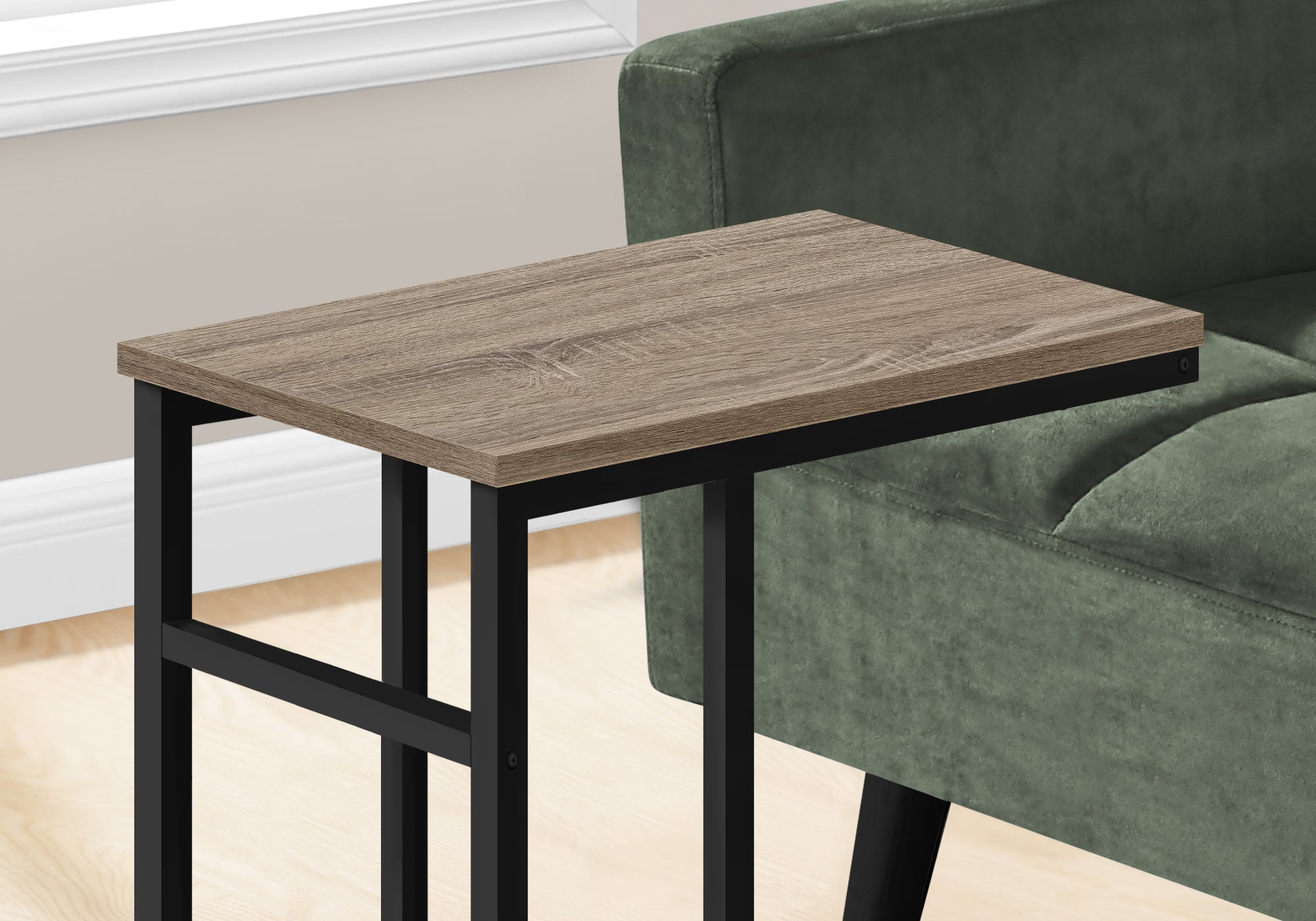 Monarch Specialties I 2172 Table D'appoint, En Forme De C, Bout, Côté, Collation, Salon, Chambre À Coucher, Métal, Stratifié, Brun, Noir, Contemporain, Moderne - Simple Boutique