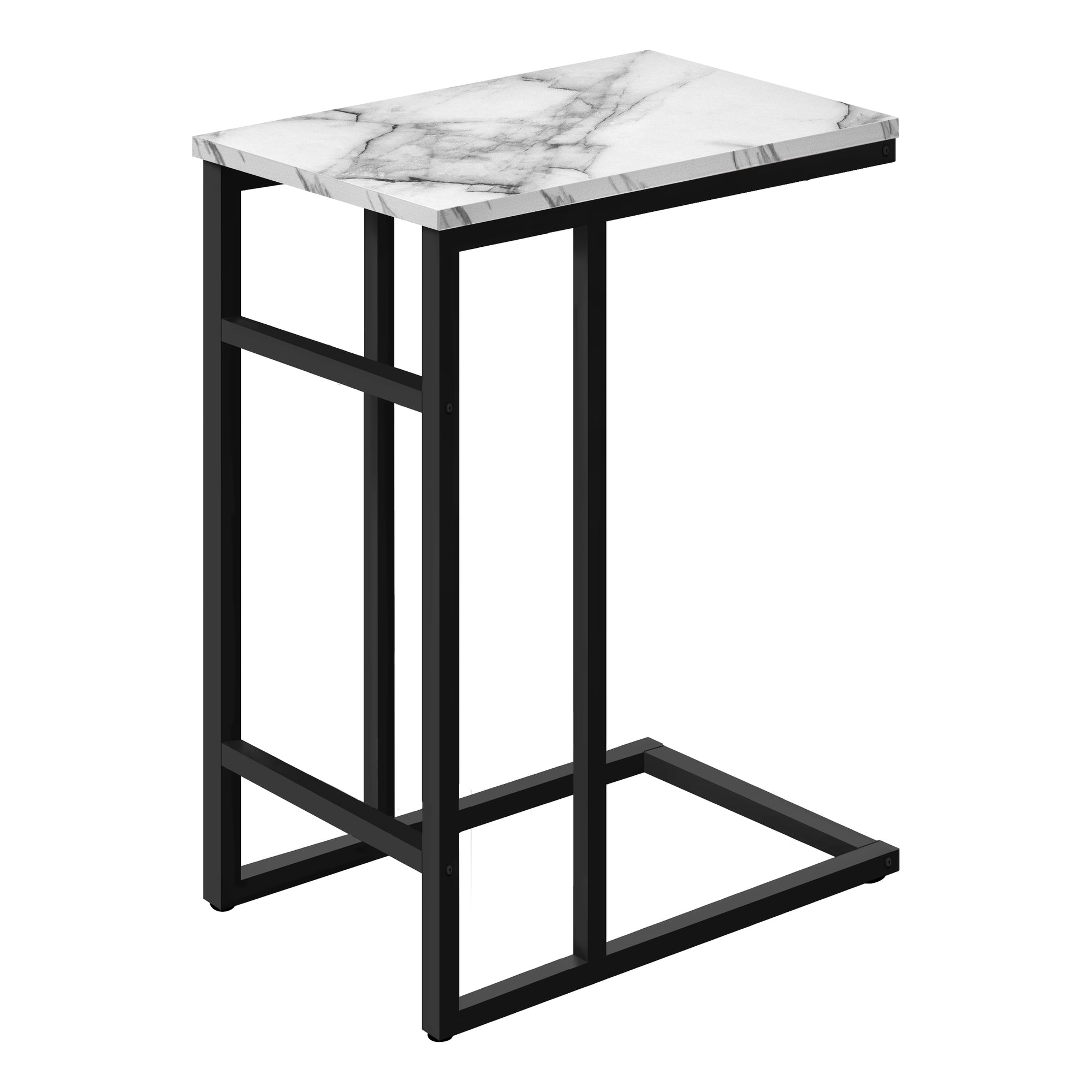 Monarch Specialties I 2173 Table D'appoint, En Forme De C, Bout, Côté, Collation, Salon, Chambre À Coucher, Métal, Stratifié, Aspect Marbre Blanc, Noir, Contemporain, Moderne - Simple Boutique
