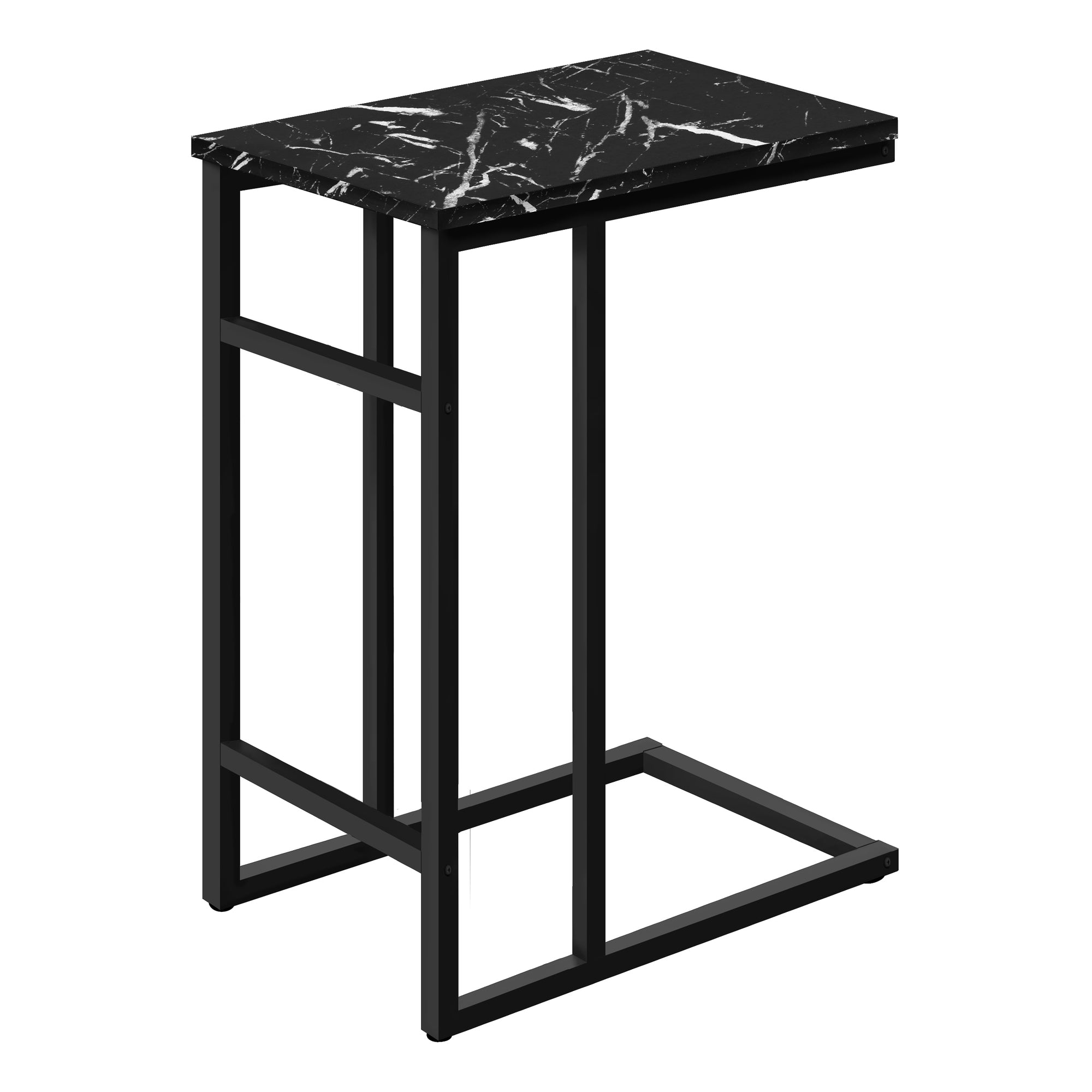 Monarch Specialties I 2174 Table D'appoint, En Forme De C, Bout, Côté, Collation, Salon, Chambre À Coucher, Métal, Stratifié, D'aspect Marbre Noir, Contemporain, Moderne - Simple Boutique