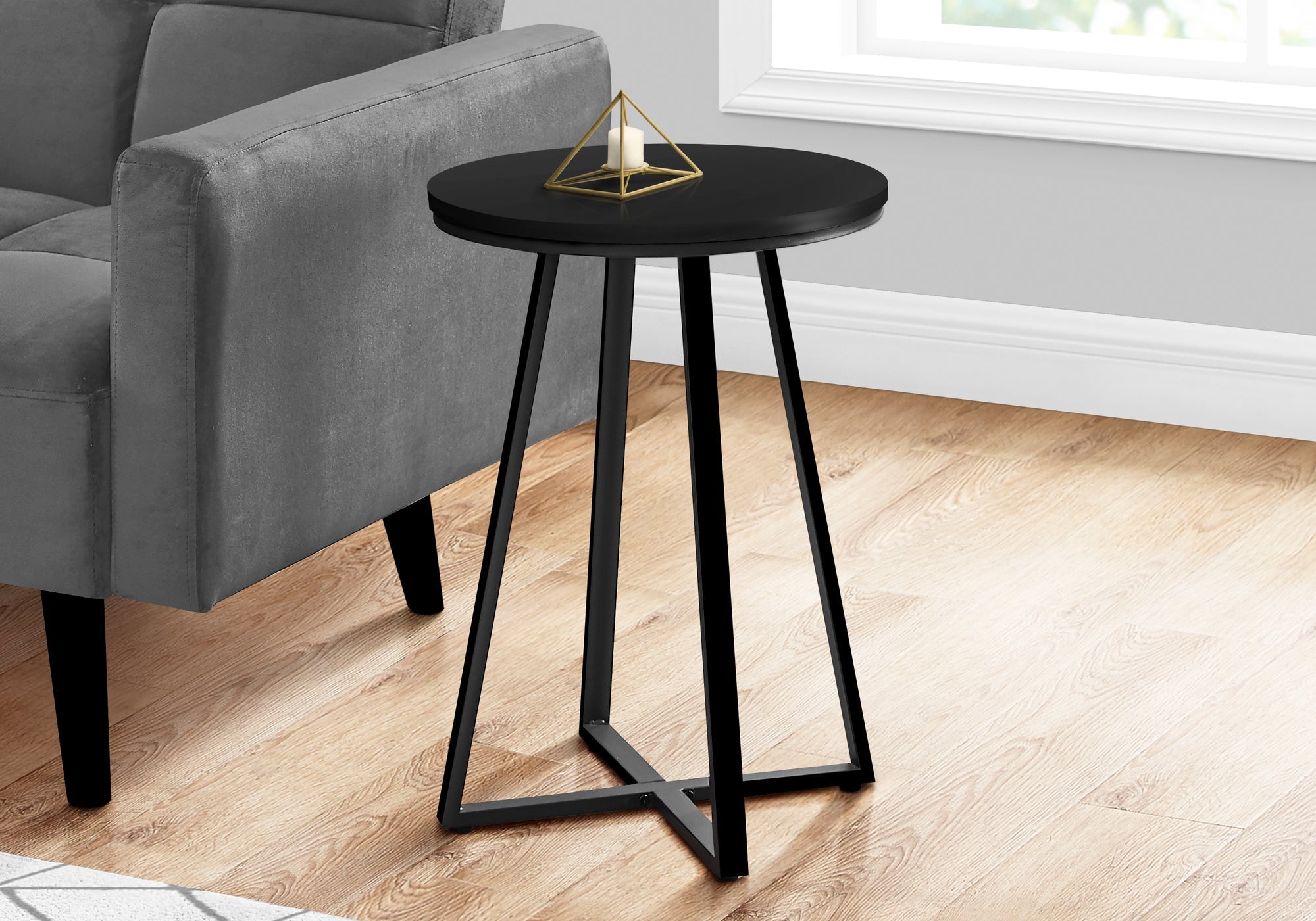 Monarch Specialties I 2175 Table D'appoint, Côté, Rond, Bout, Table De Nuit, Lampe, Salon, Chambre À Coucher, Métal, Stratifié, Noir, Contemporain, Moderne - Simple Boutique