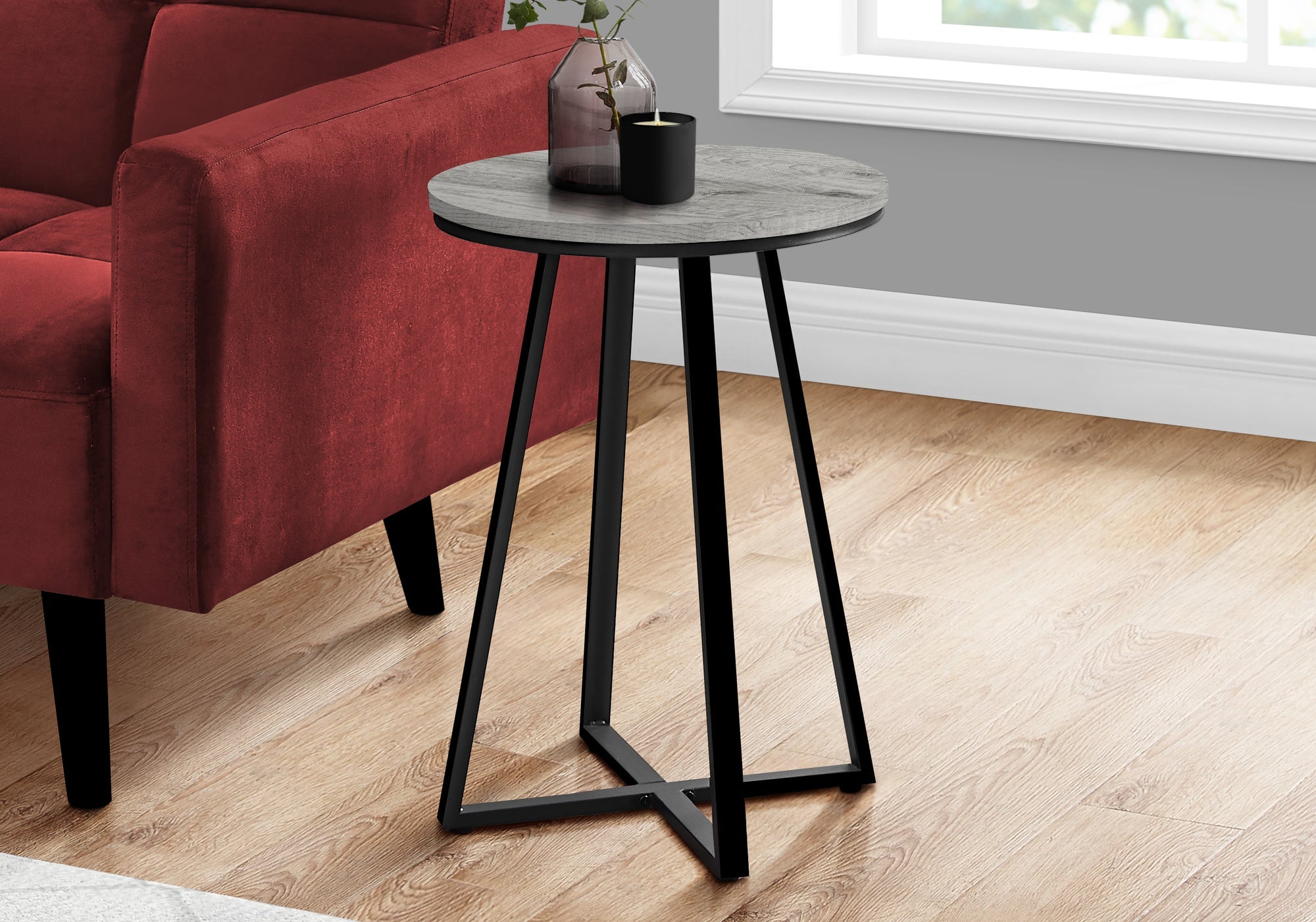 Monarch Specialties I 2176 Table D'appoint, Côté, Rond, Bout, Table De Nuit, Lampe, Salon, Chambre À Coucher, Métal, Stratifié, Gris, Noir, Contemporain, Moderne - Simple Boutique