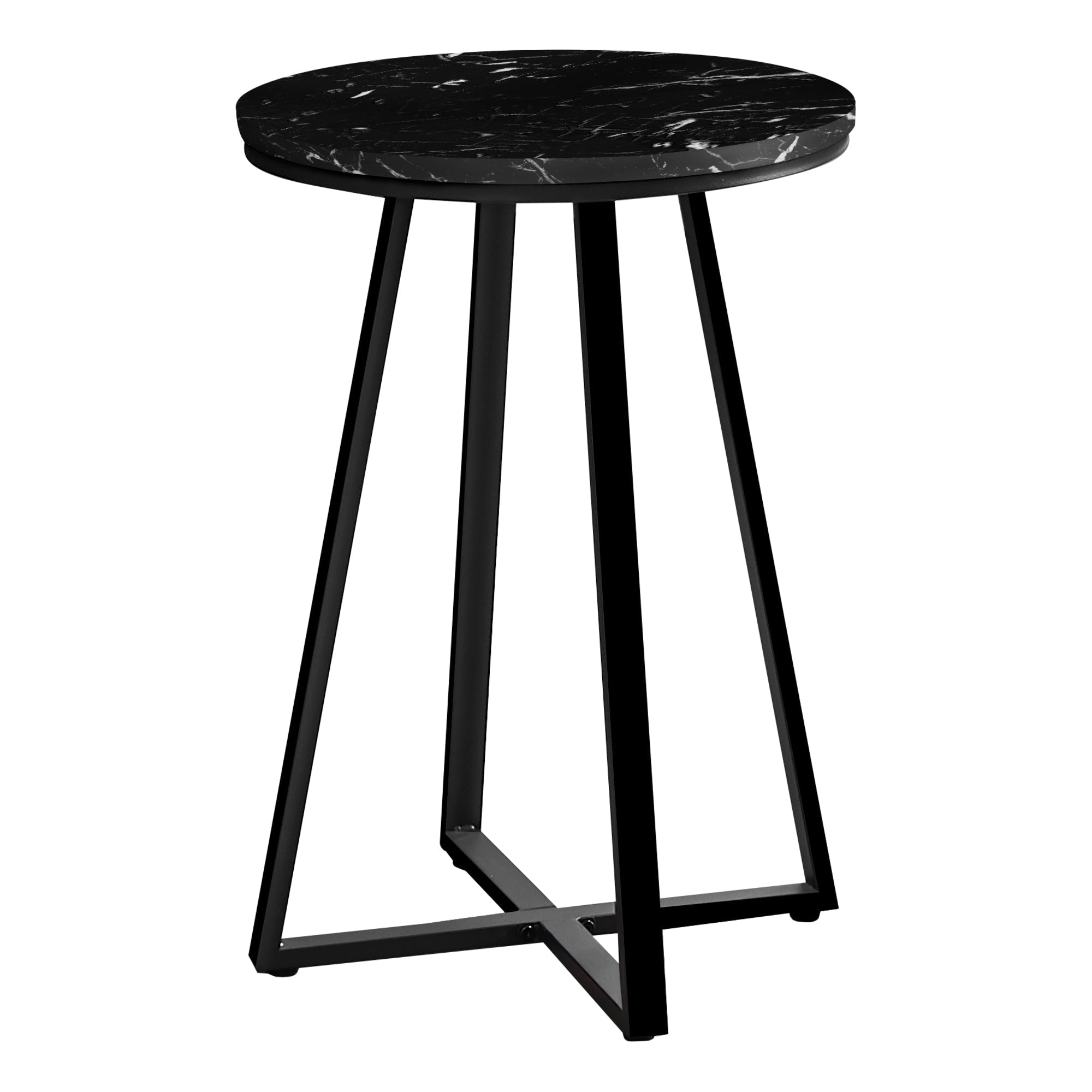 Monarch Specialties I 2179 Table D'appoint, Côté, Rond, Bout, Table De Nuit, Lampe, Salon, Chambre À Coucher, Métal, Stratifié, D'aspect Marbre Noir, Contemporain, Moderne - Simple Boutique